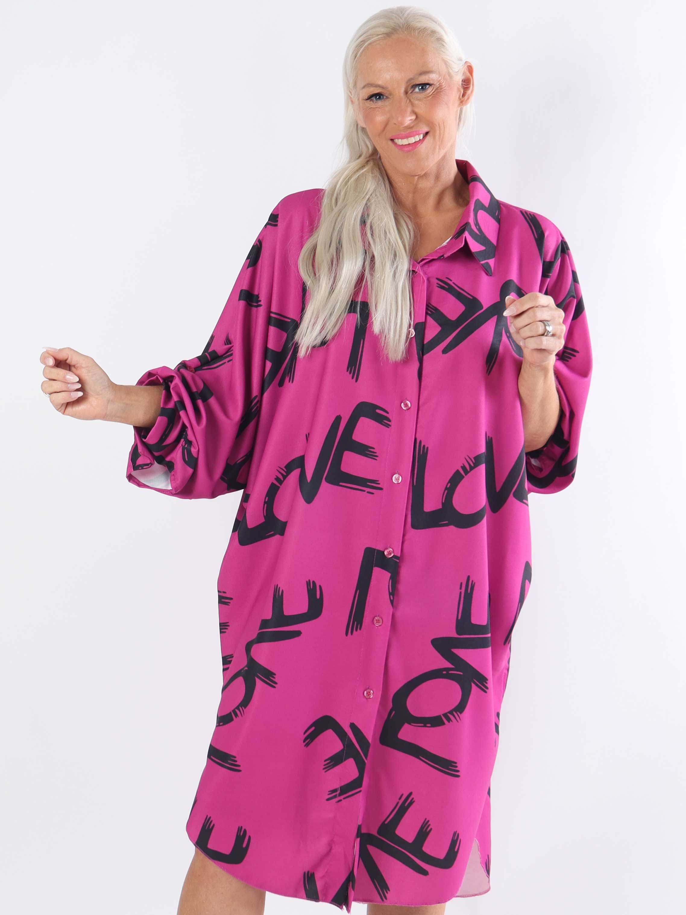 Havana - Plus size skjortekjole med love stående