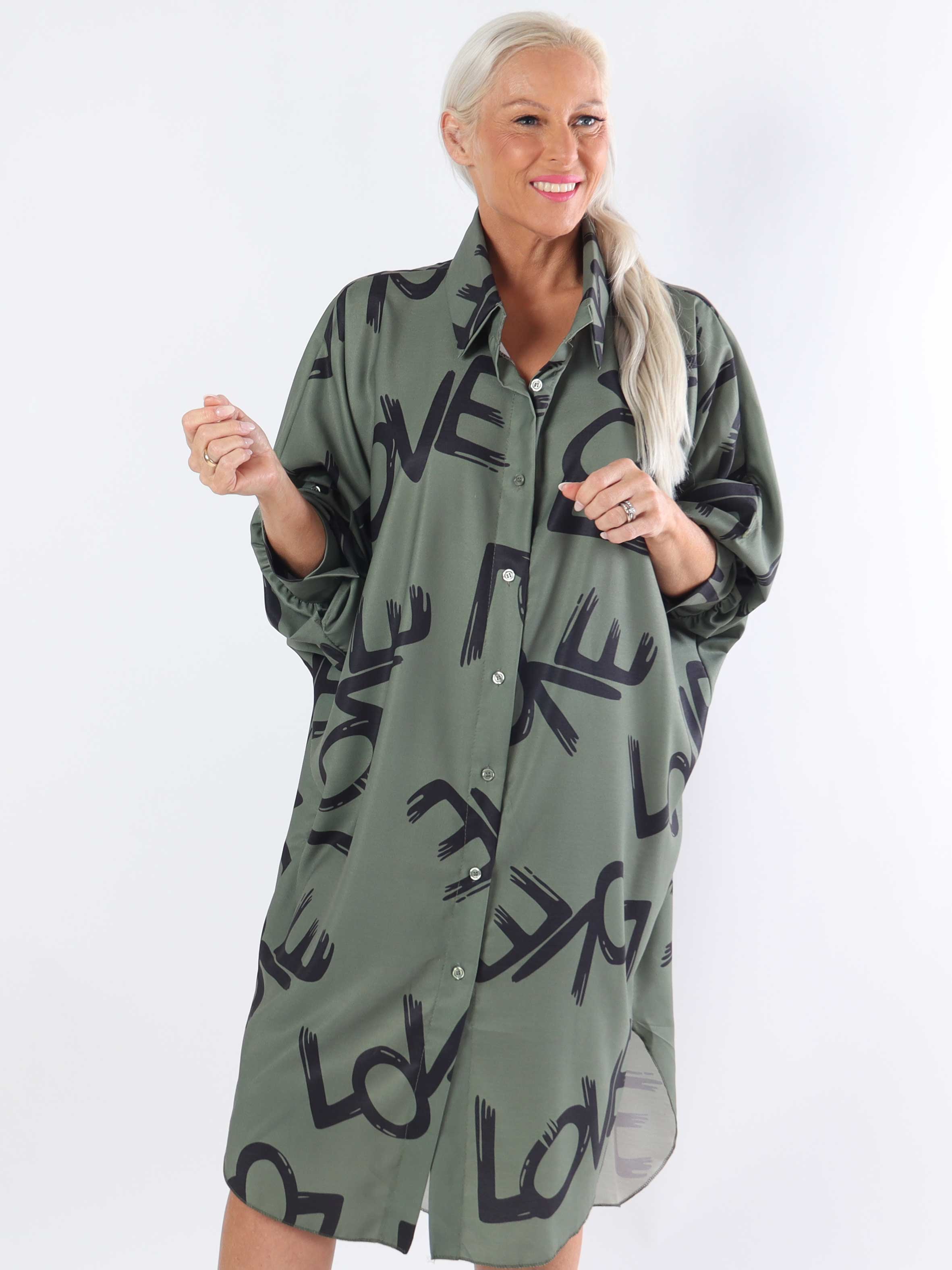 Havana - Plus size skjortekjole med love stående