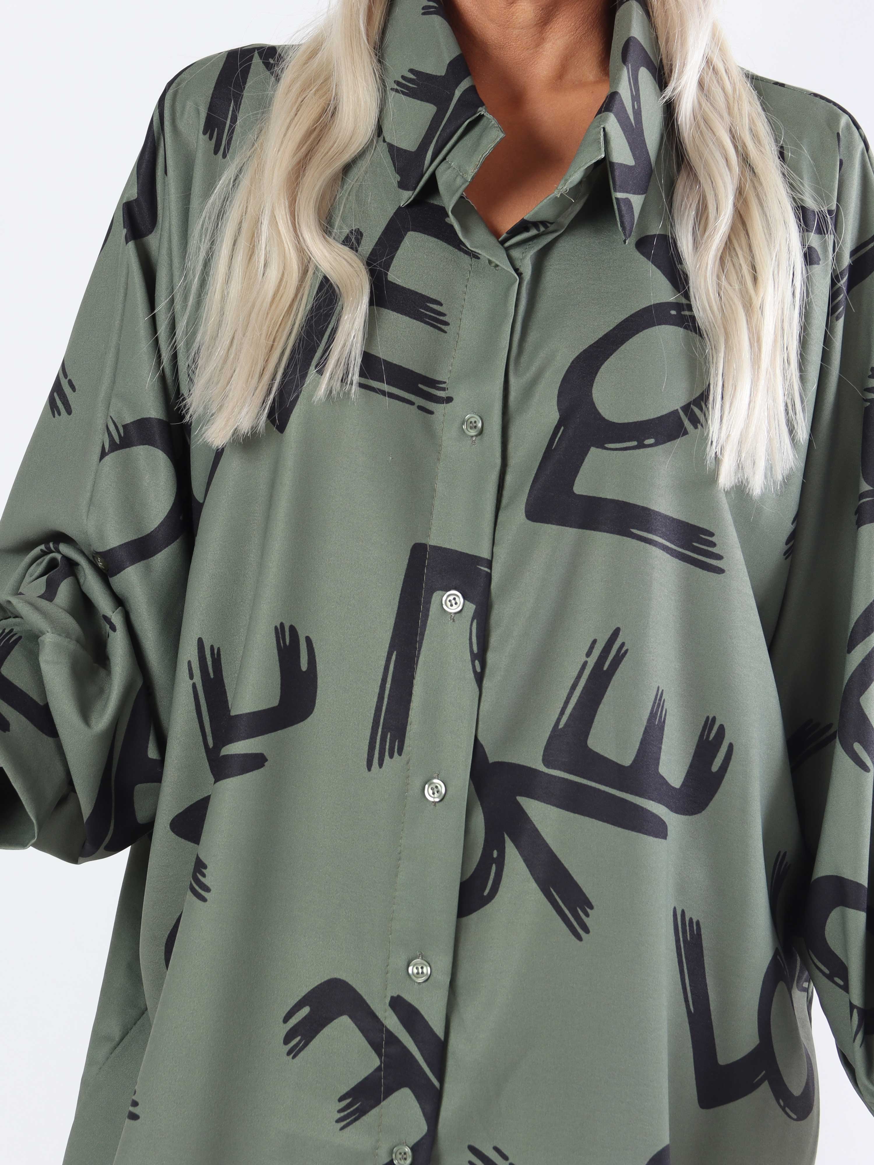 Havana - Plus size skjortekjole med love stående