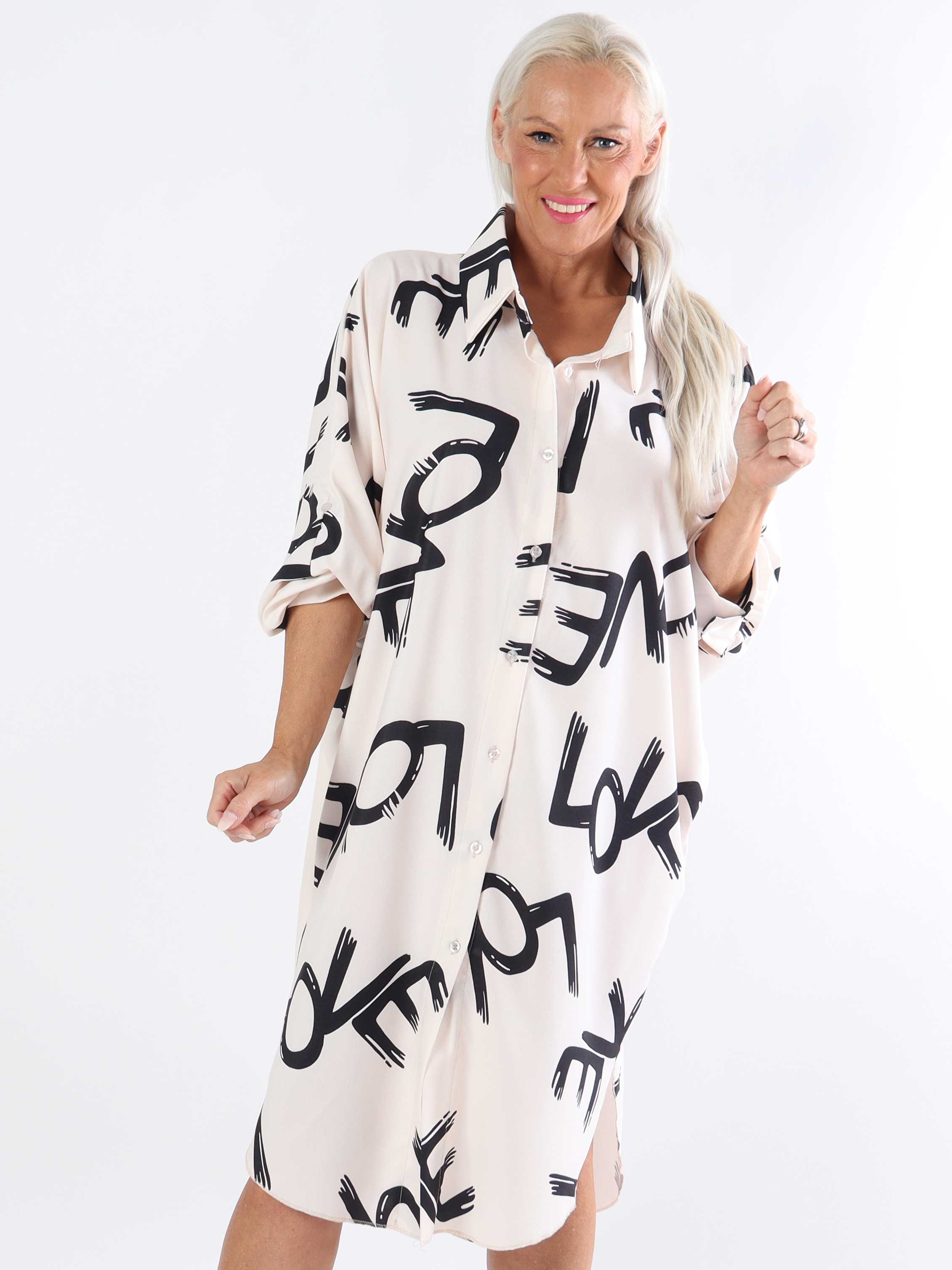Havana - Plus size skjortekjole med love stående