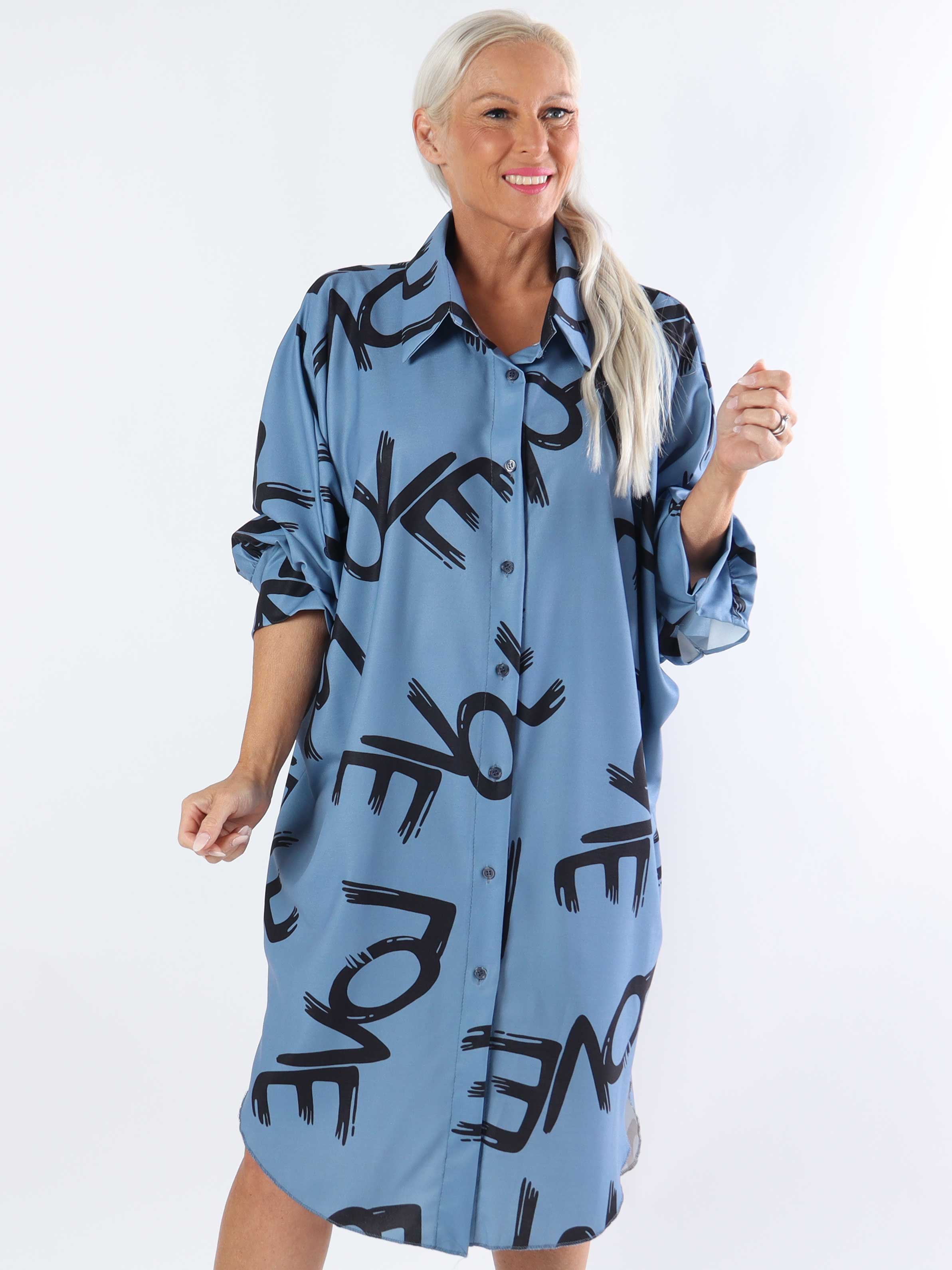 Havana - Plus size skjortekjole med love stående