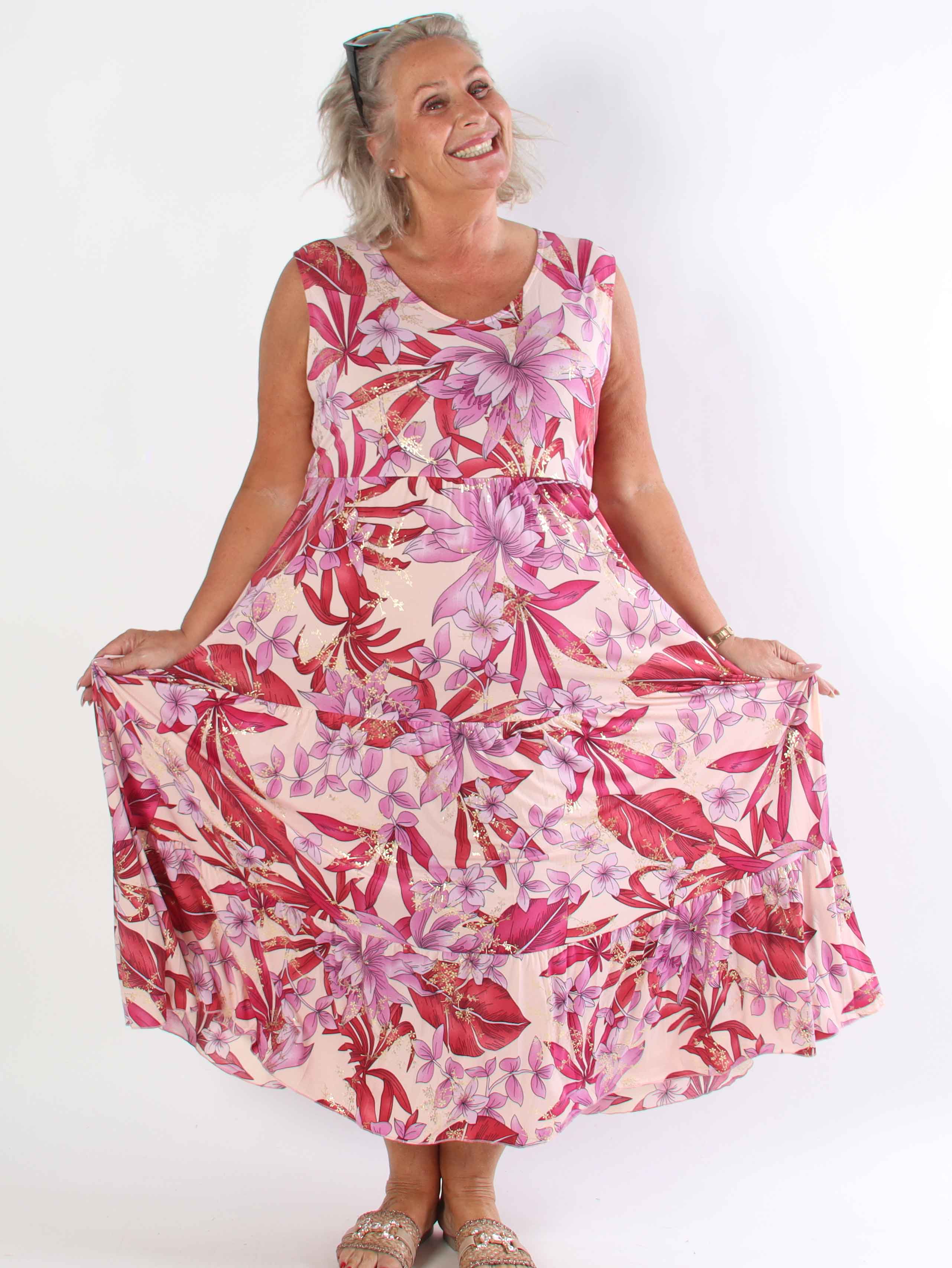 Karini - Elastisk blomstret plus size kjole med lag på lag look