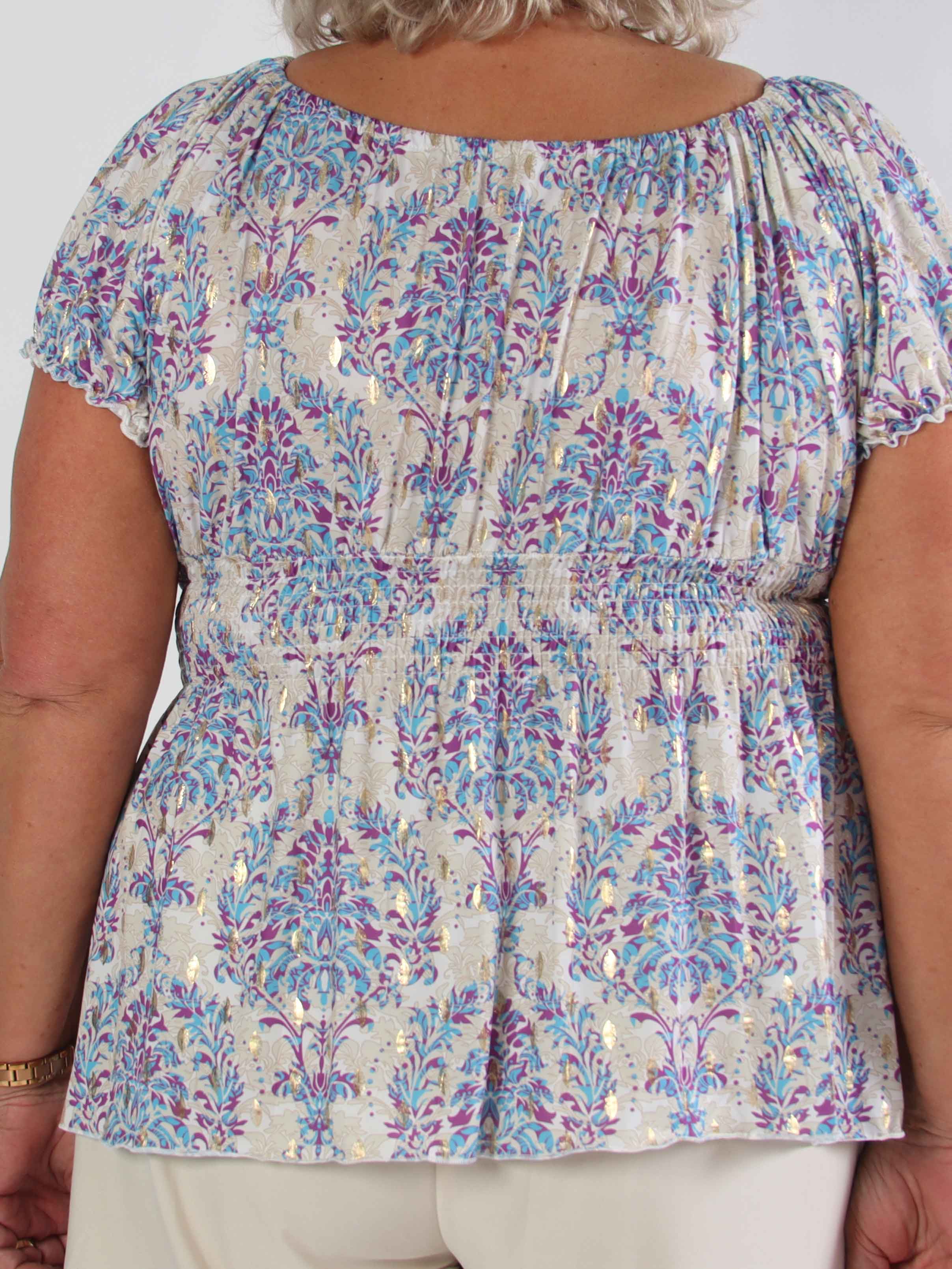 Cora Royal Shirt - Sød elastisk plus size bluse med smock under brystet