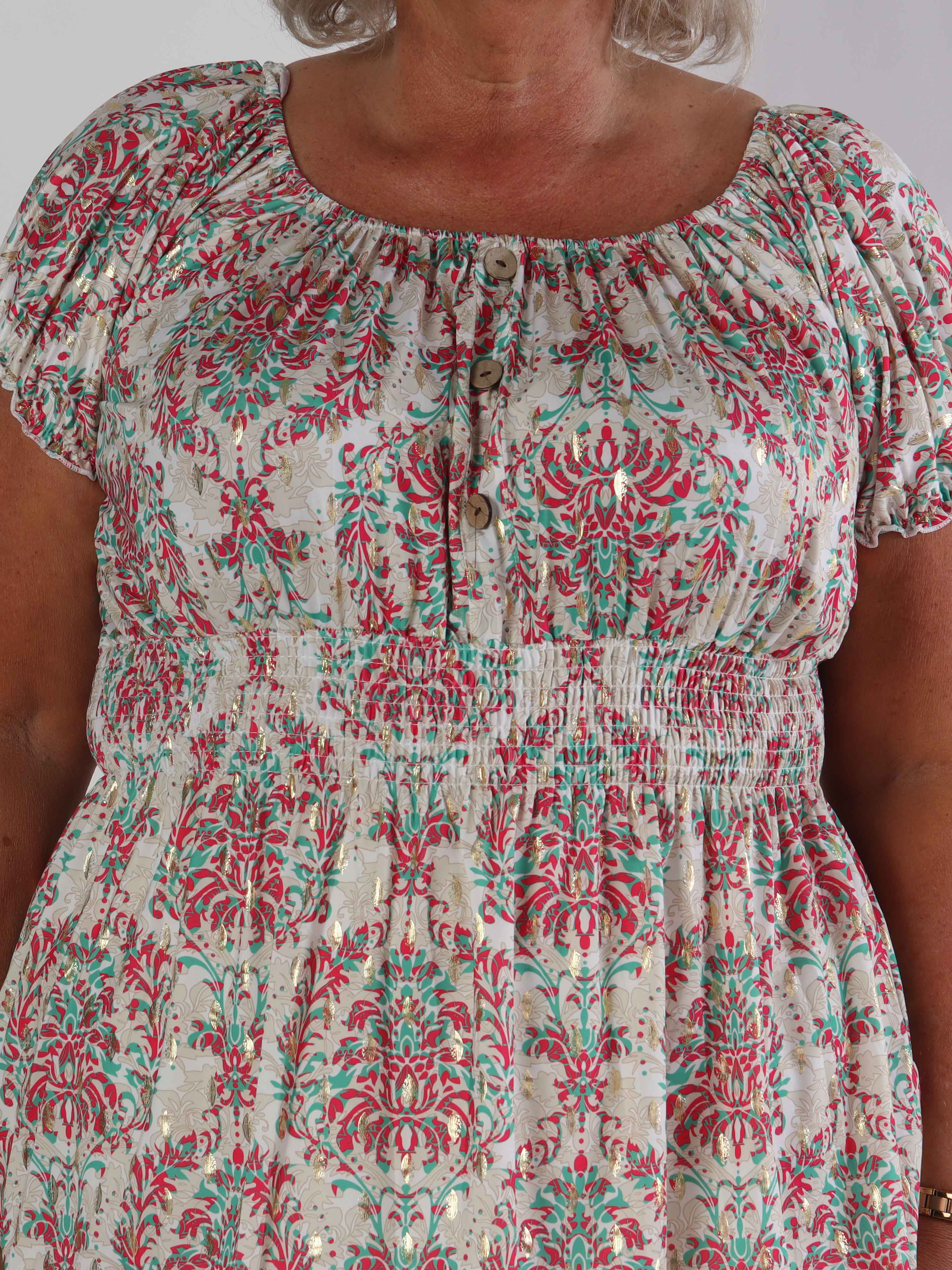 Cora Royal Shirt - Sød elastisk plus size bluse med smock under brystet