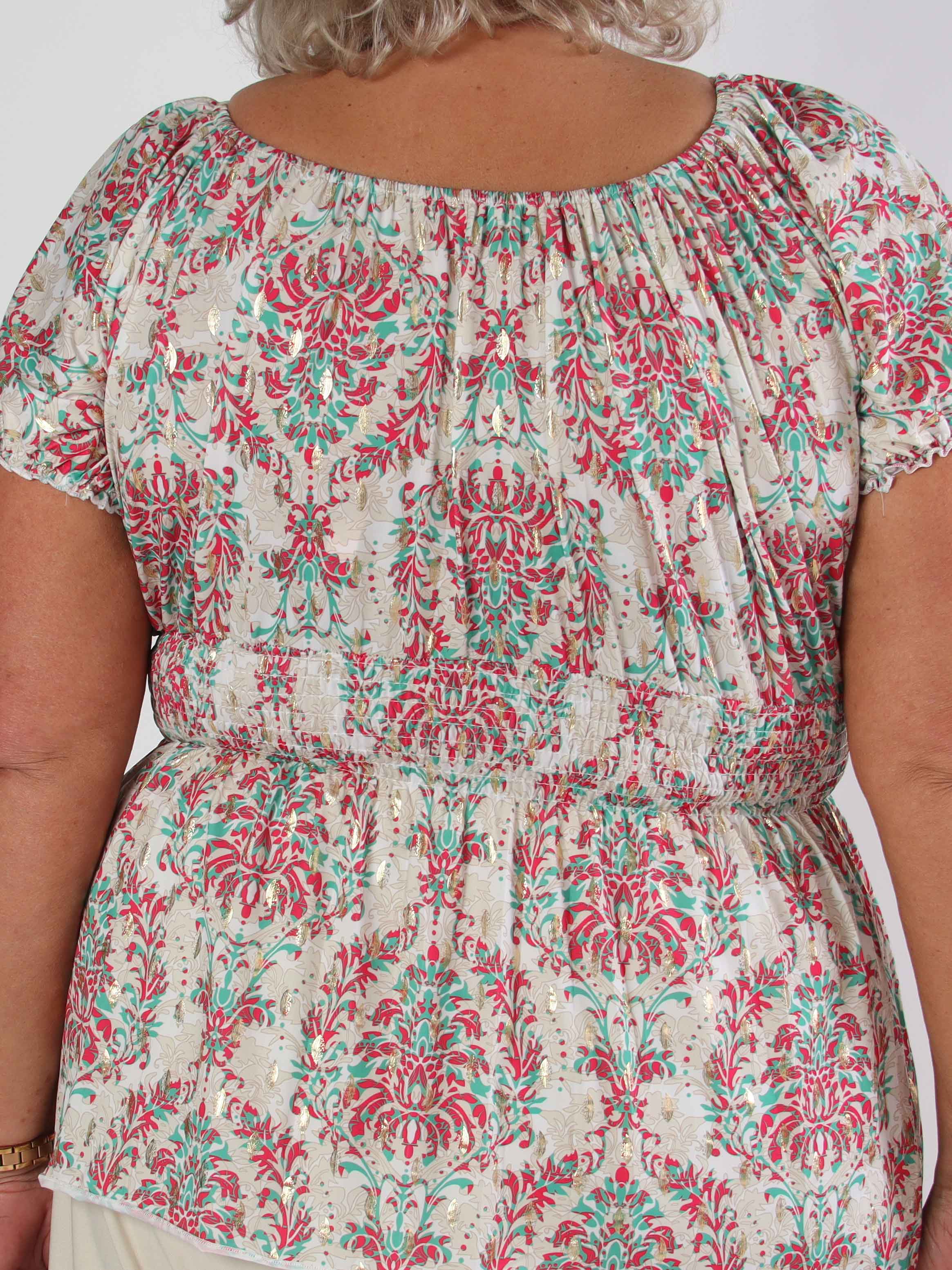 Cora Royal Shirt - Sød elastisk plus size bluse med smock under brystet