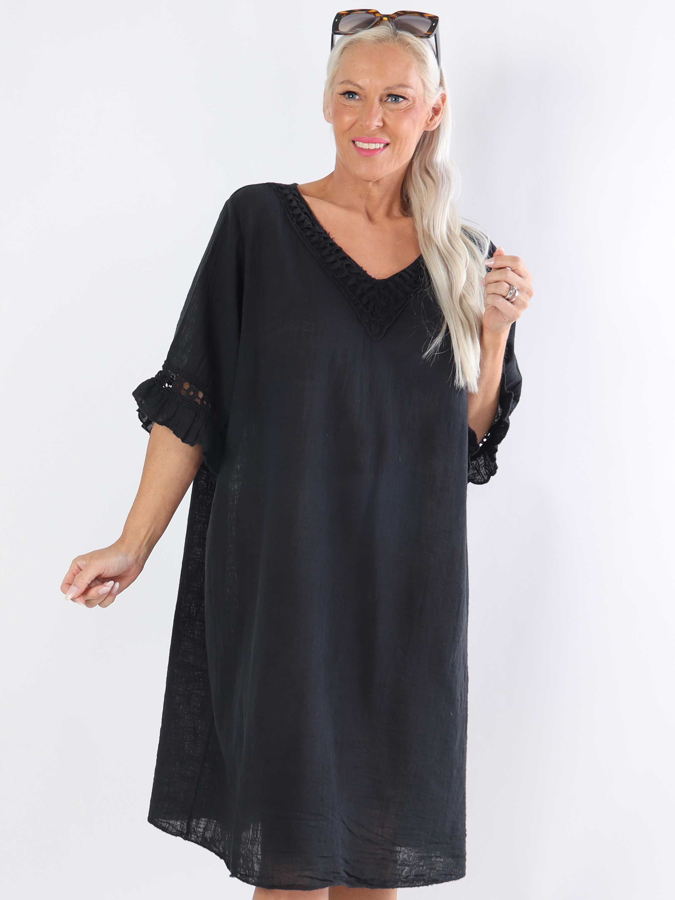 Siri - Plus size bomuldskjole i hørlignende stof