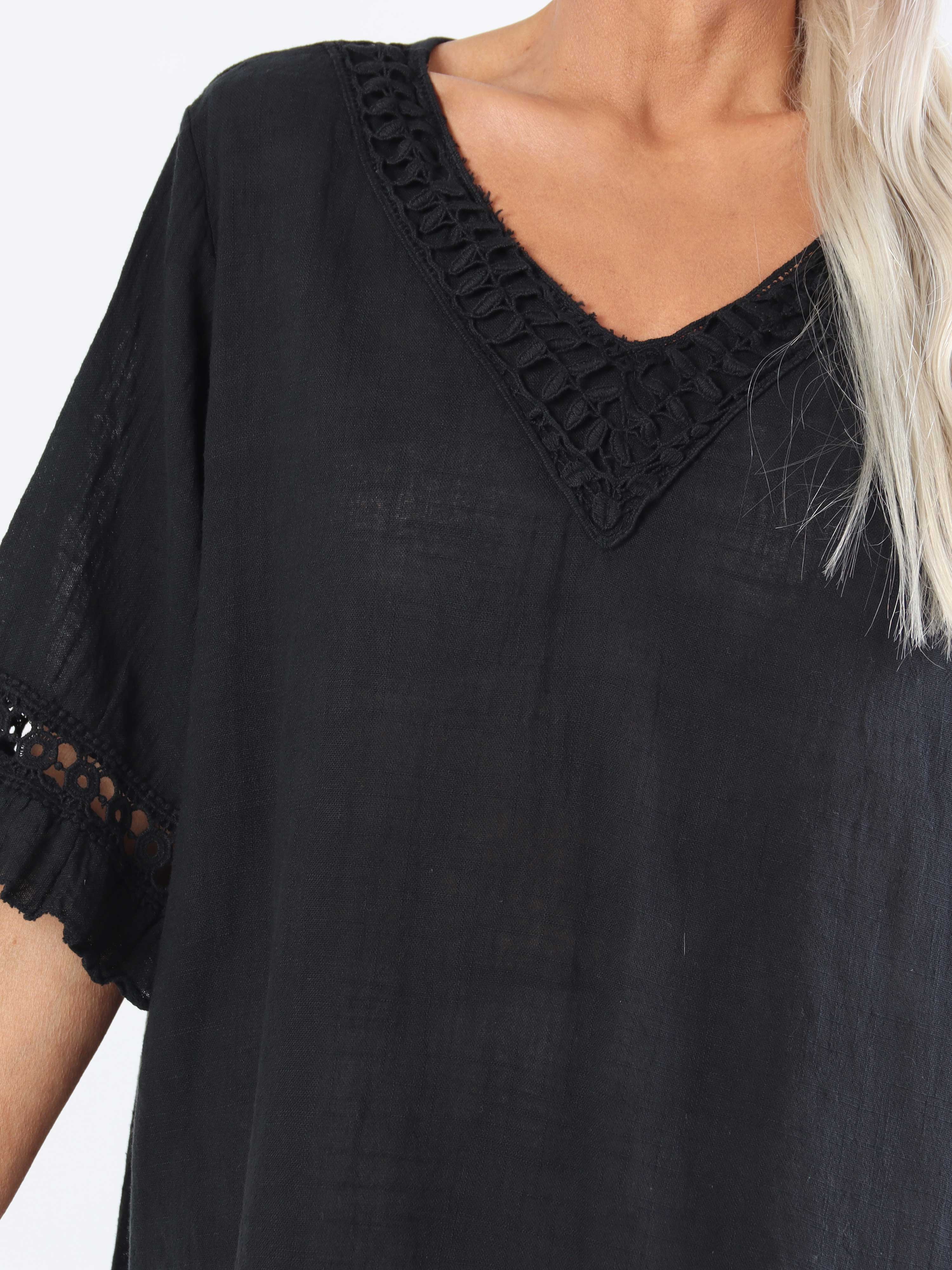 Siri - Plus size bomuldskjole i hørlignende stof