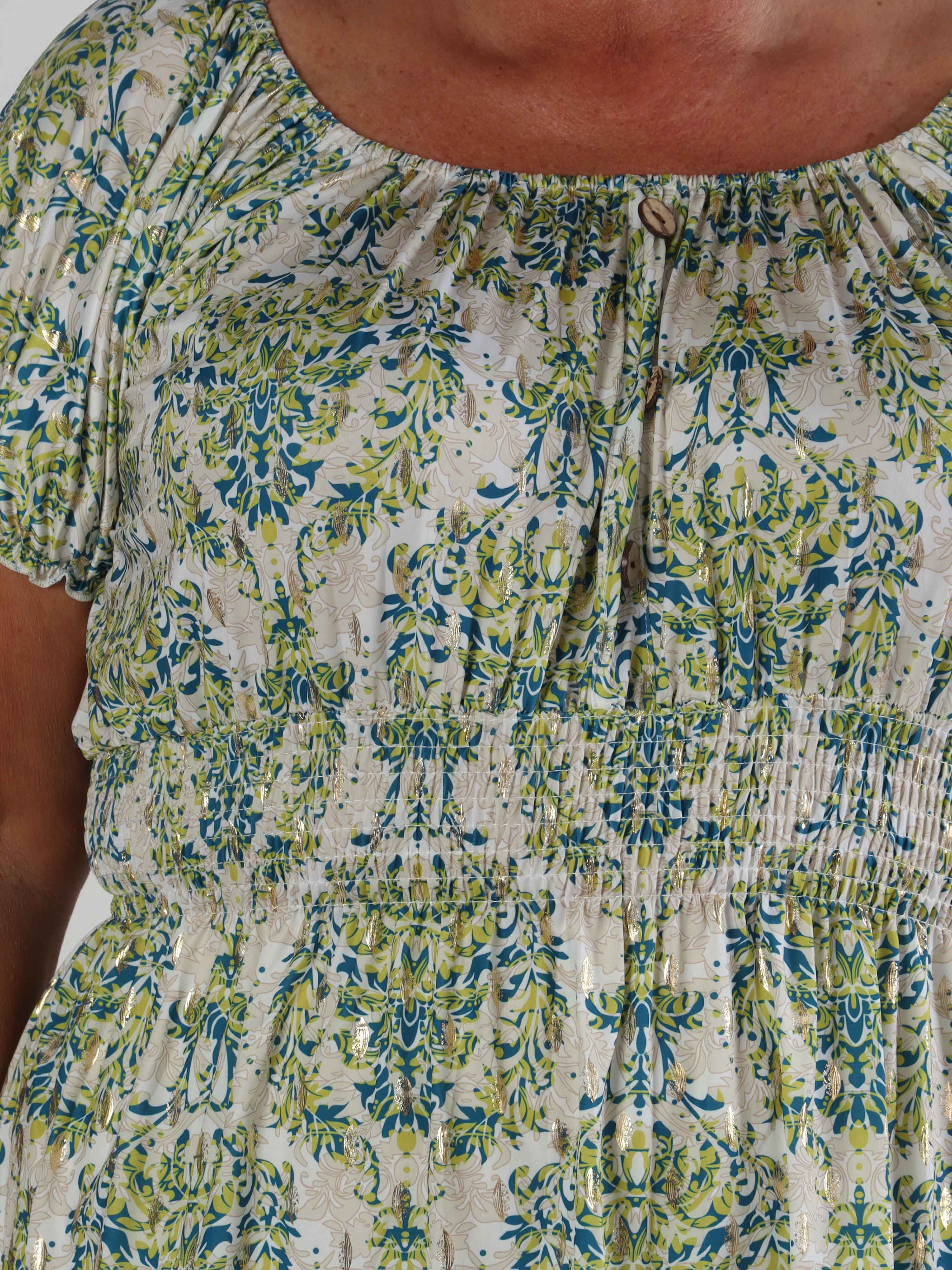 Cora Royal Shirt - Sød elastisk plus size bluse med smock under brystet