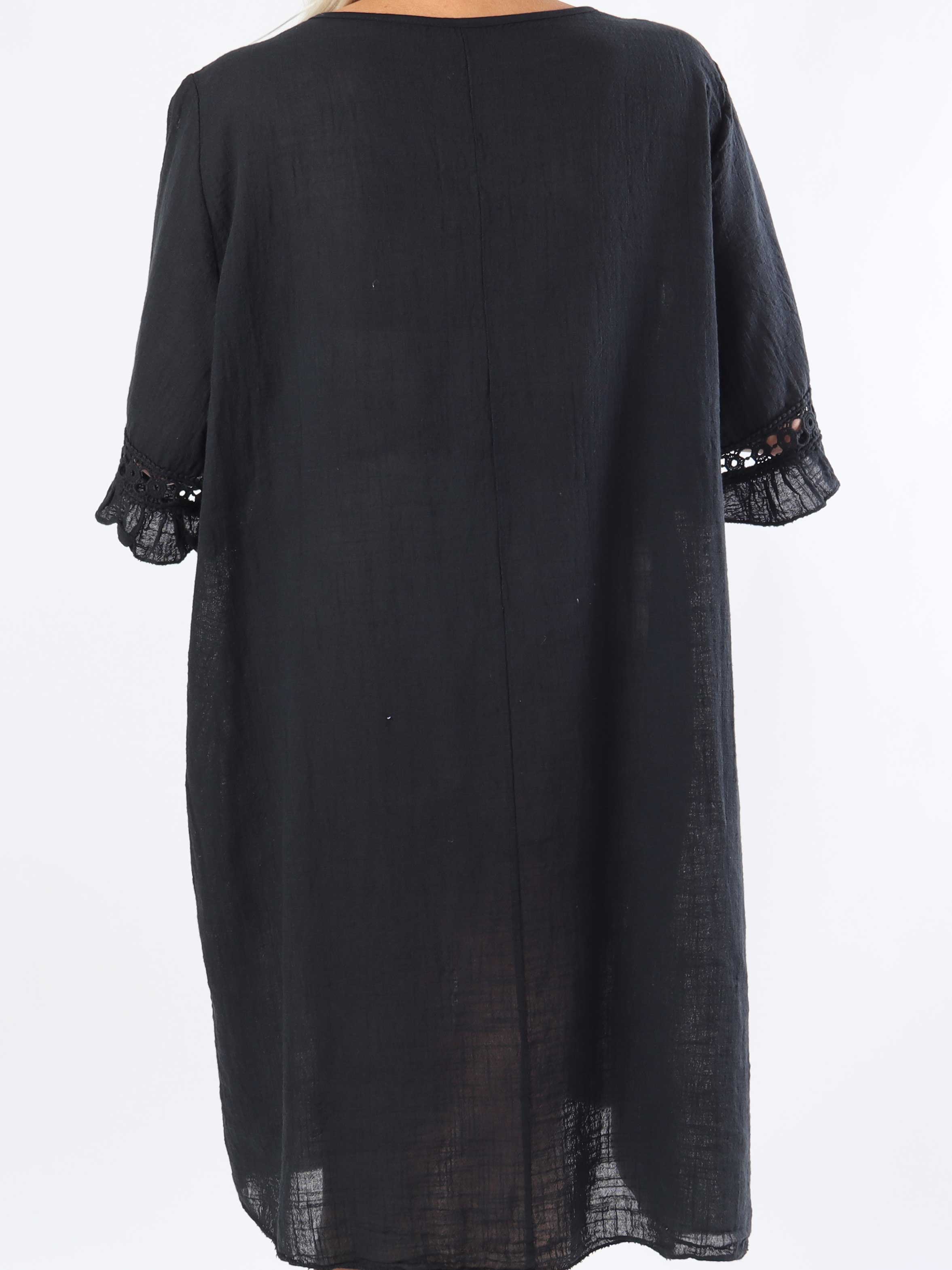 Siri - Plus size bomuldskjole i hørlignende stof