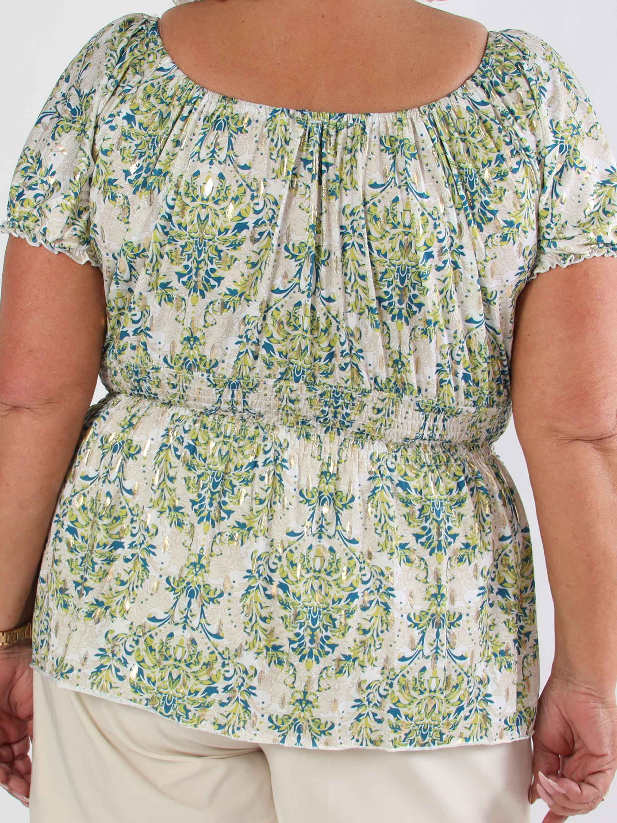 Cora Royal Shirt - Sød elastisk plus size bluse med smock under brystet