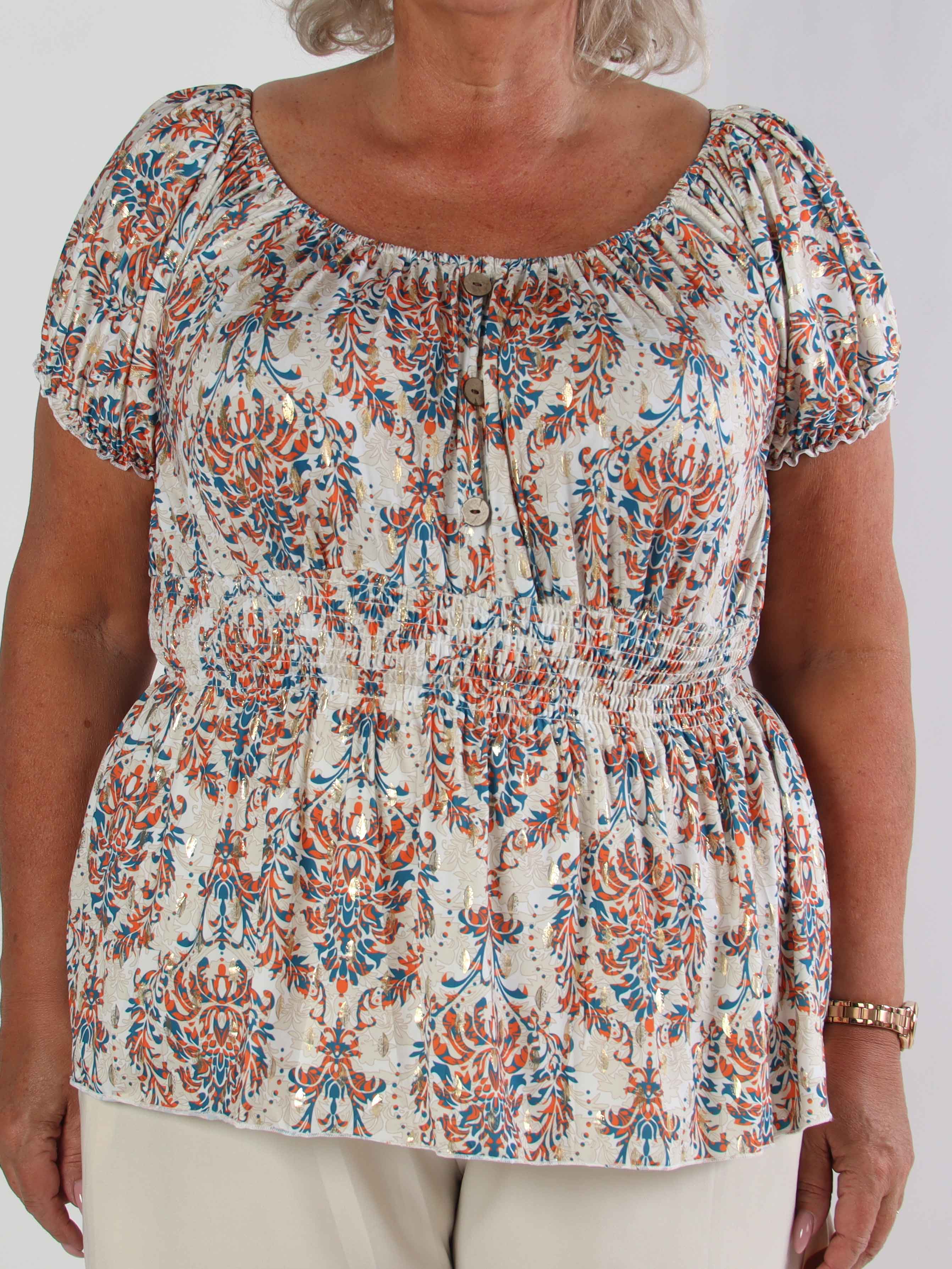 Cora Royal Shirt - Sød elastisk plus size bluse med smock under brystet