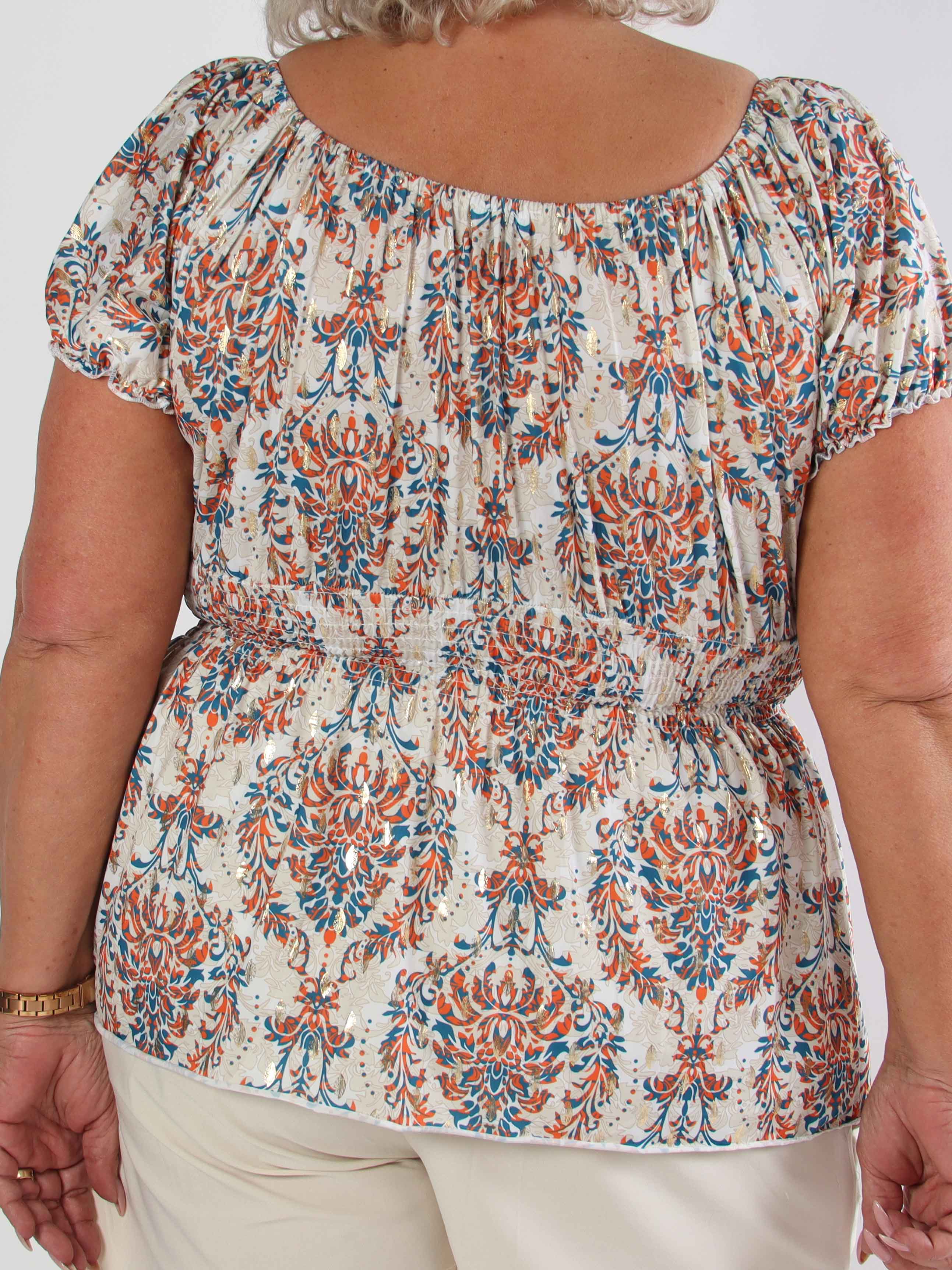 Cora Royal Shirt - Sød elastisk plus size bluse med smock under brystet