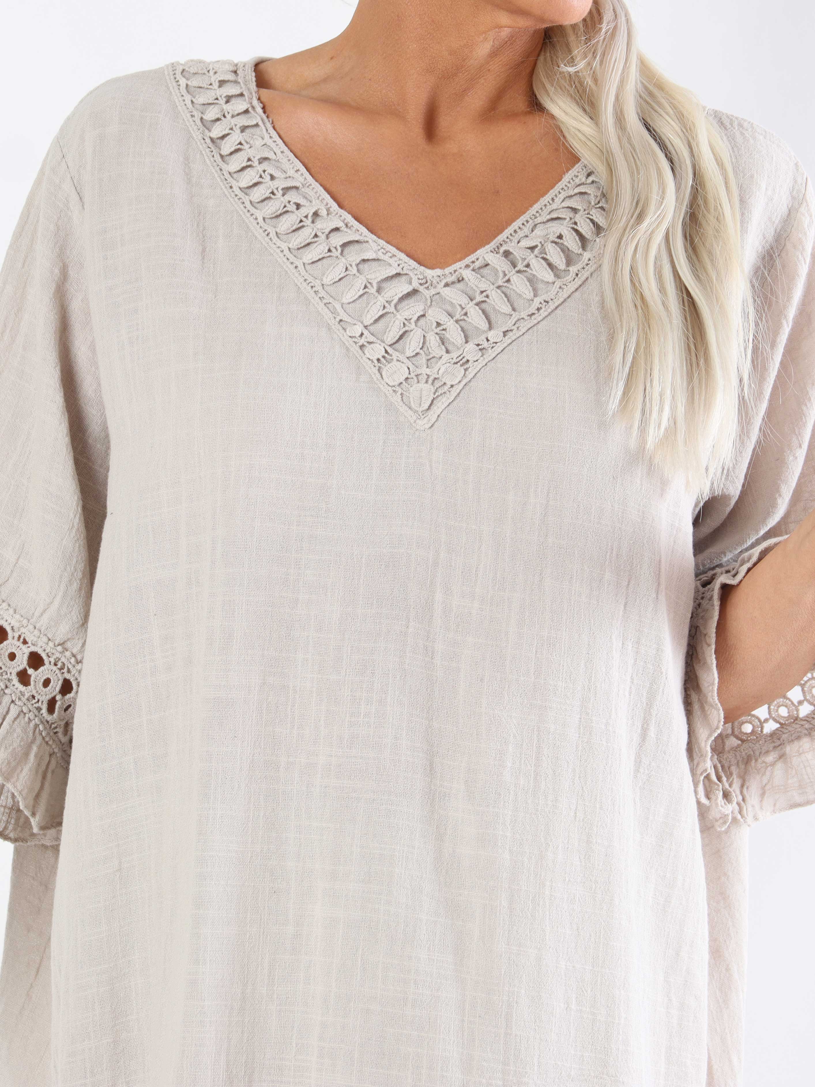 Siri - Plus size bomuldskjole i hørlignende stof