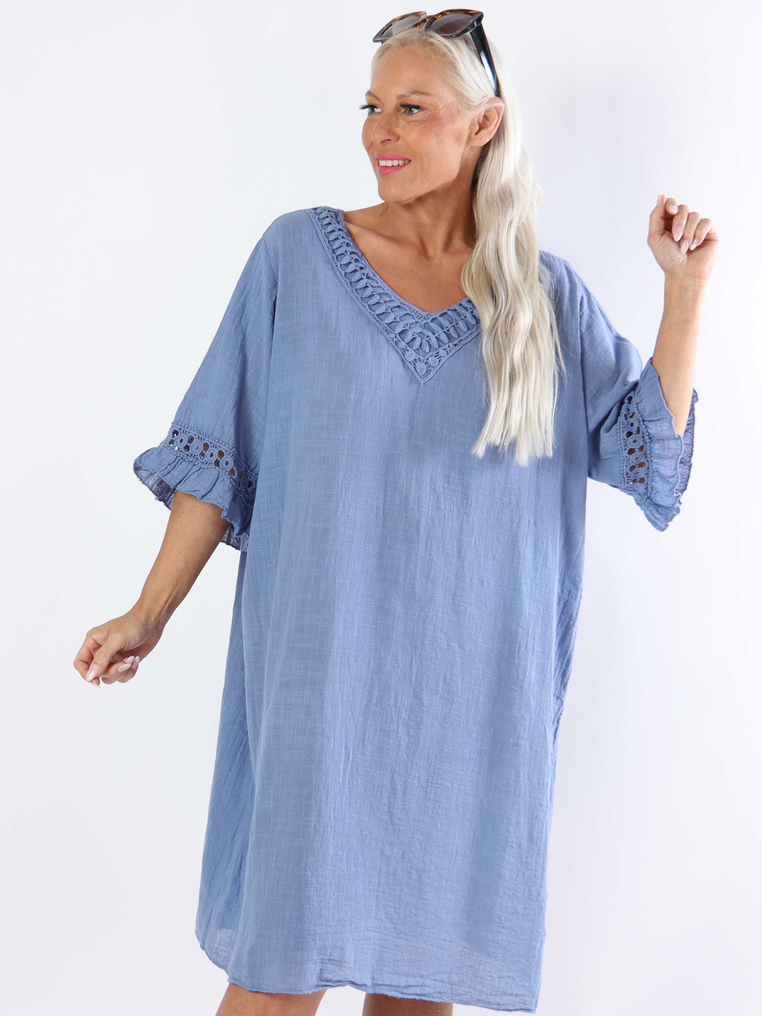 Siri - Plus size bomuldskjole i hørlignende stof