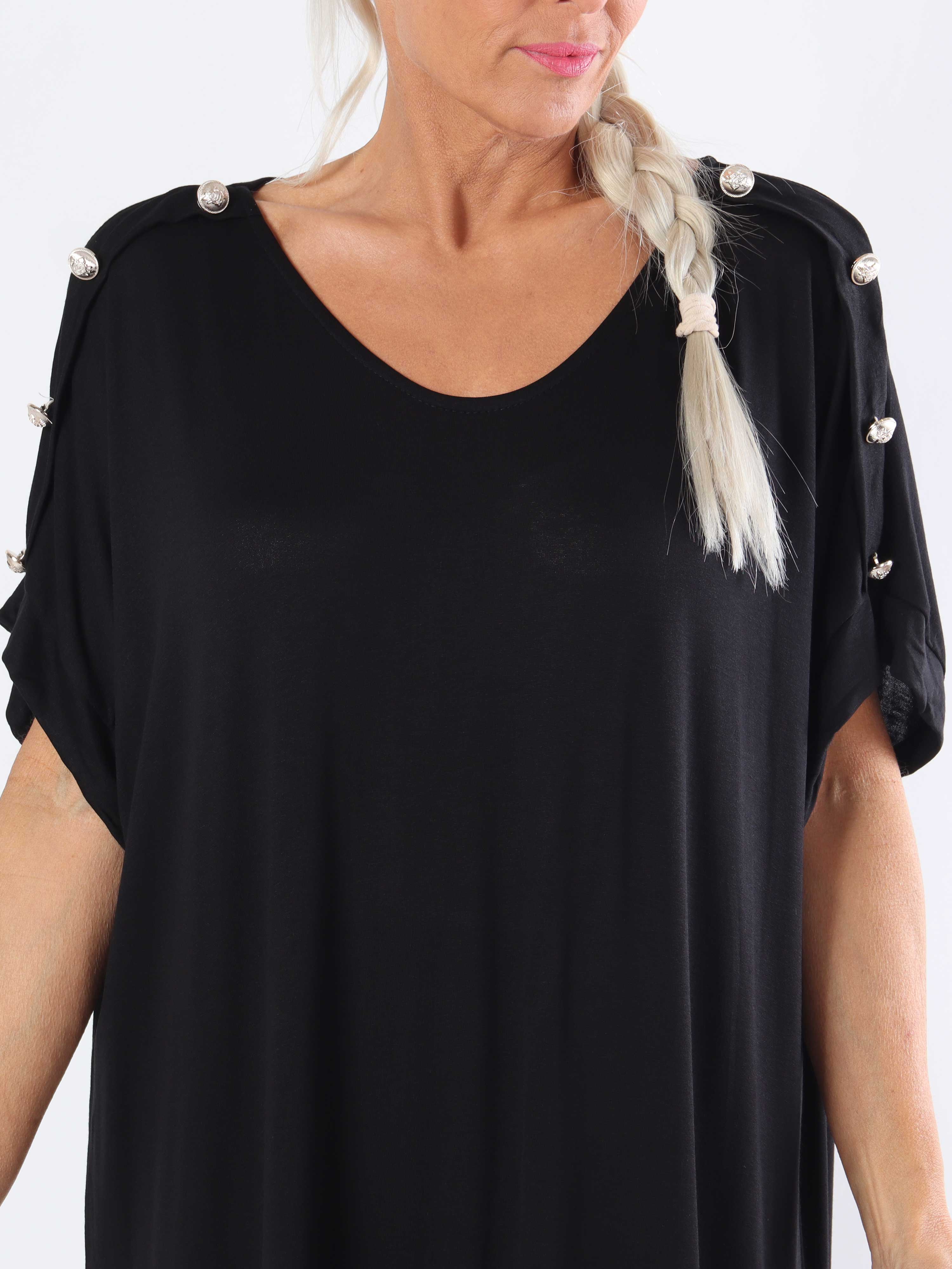 Alli - Sød plus size t-shirtkjole med knapdetaljer på skulderen