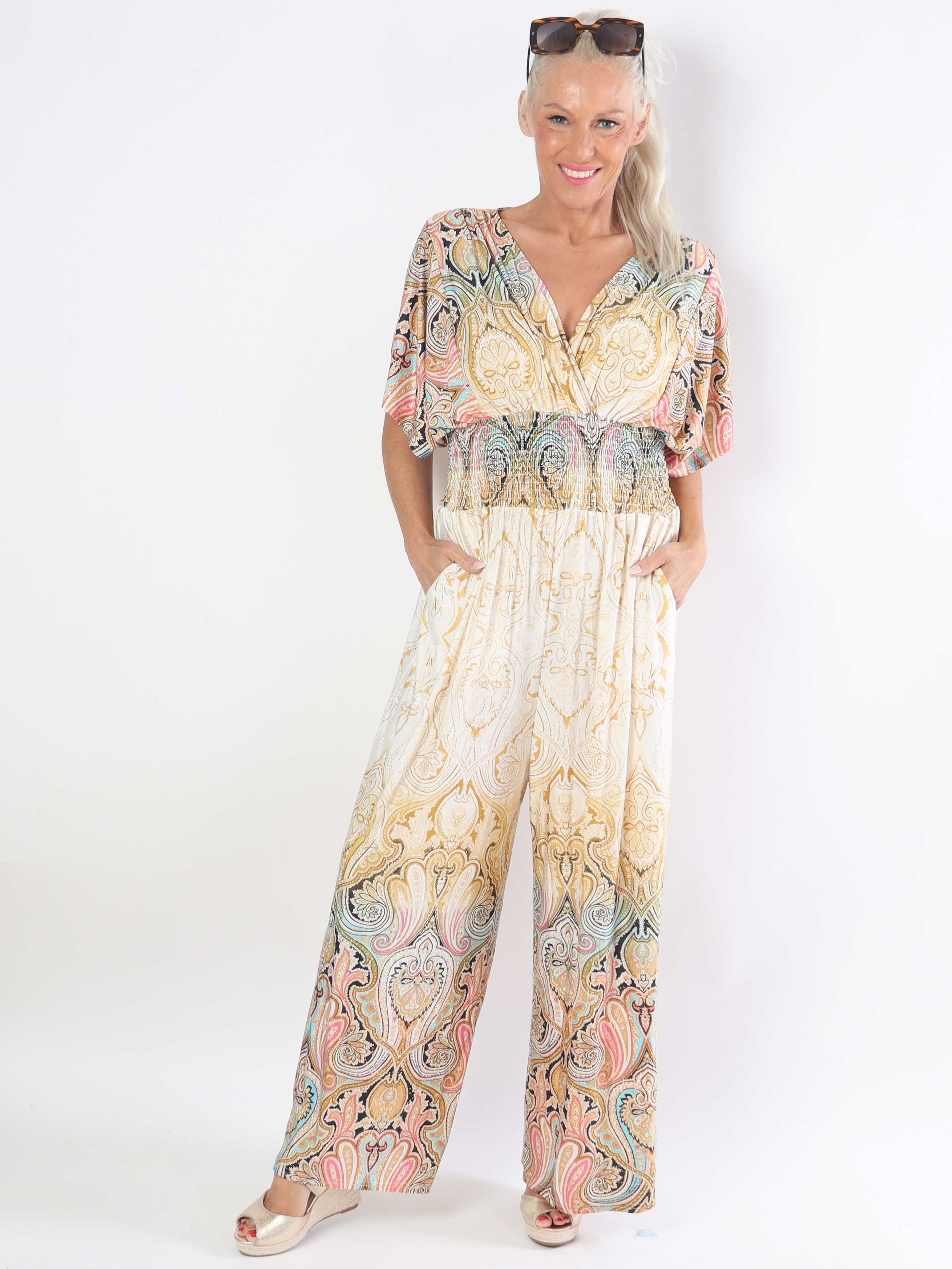 Pams Paisley Jumpsuit - Elastisk plus size buksedragt med mønster