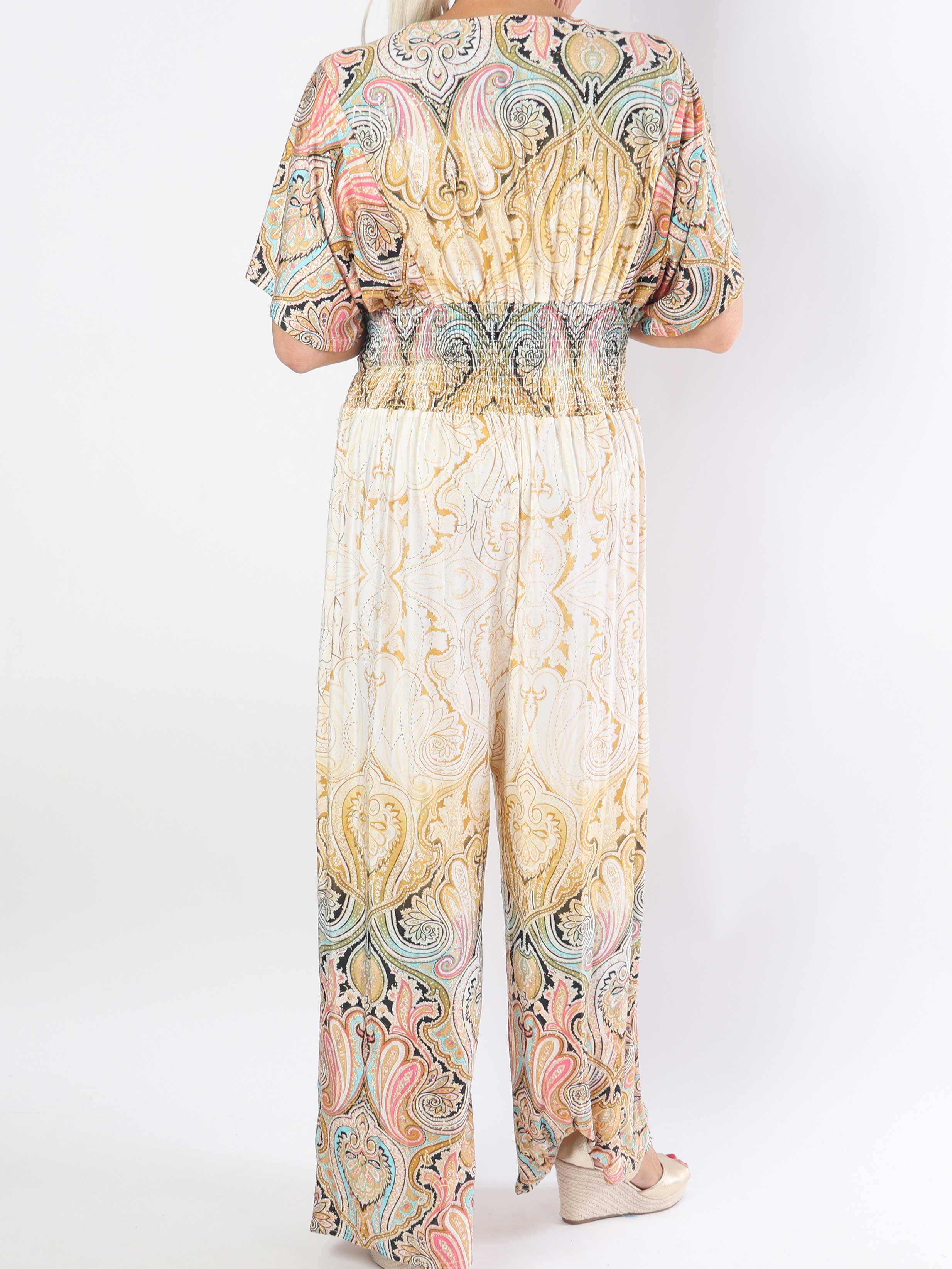 Pams Paisley Jumpsuit - Elastisk plus size buksedragt med mønster
