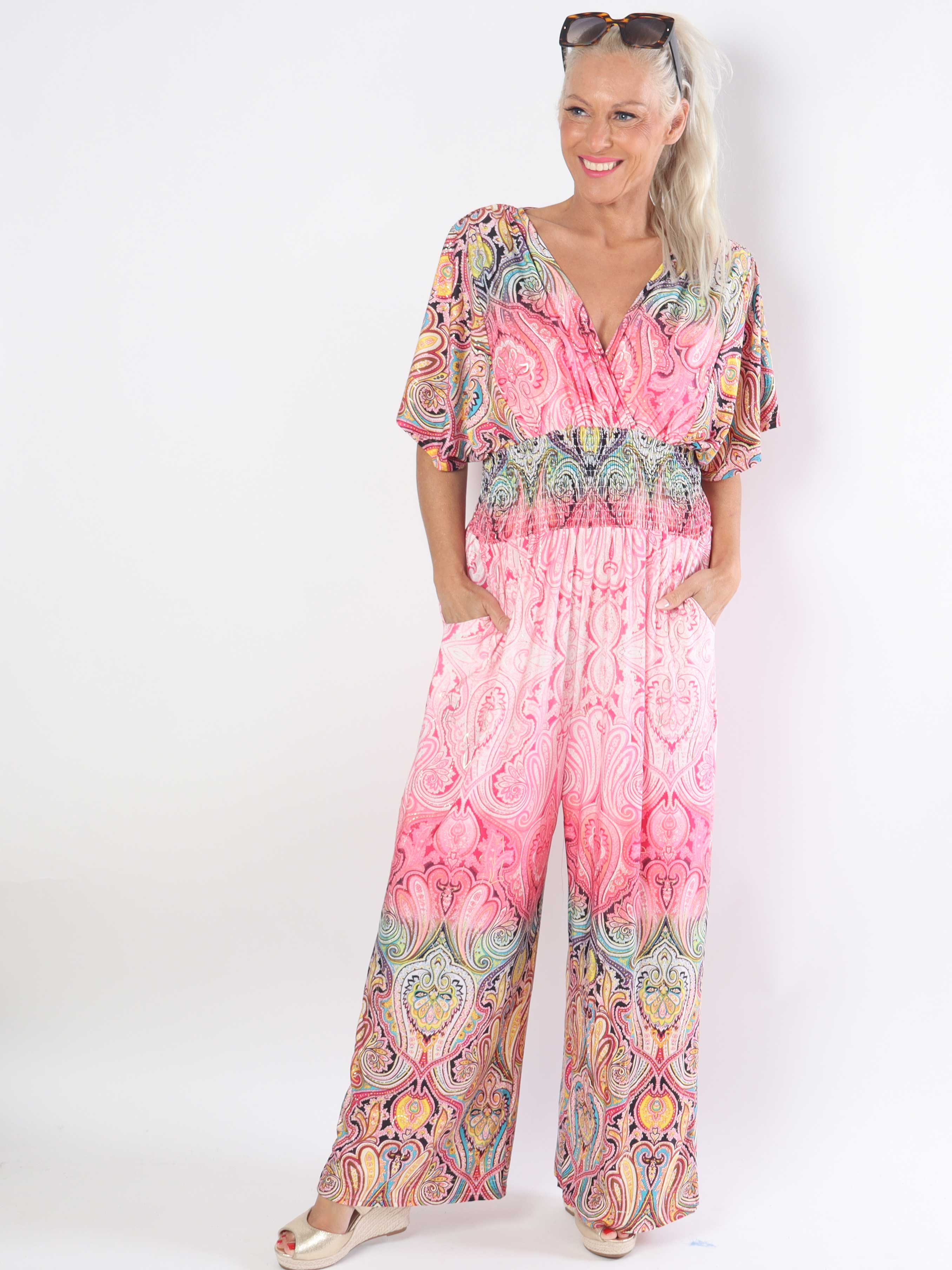 Pams Paisley Jumpsuit - Elastisk plus size buksedragt med mønster
