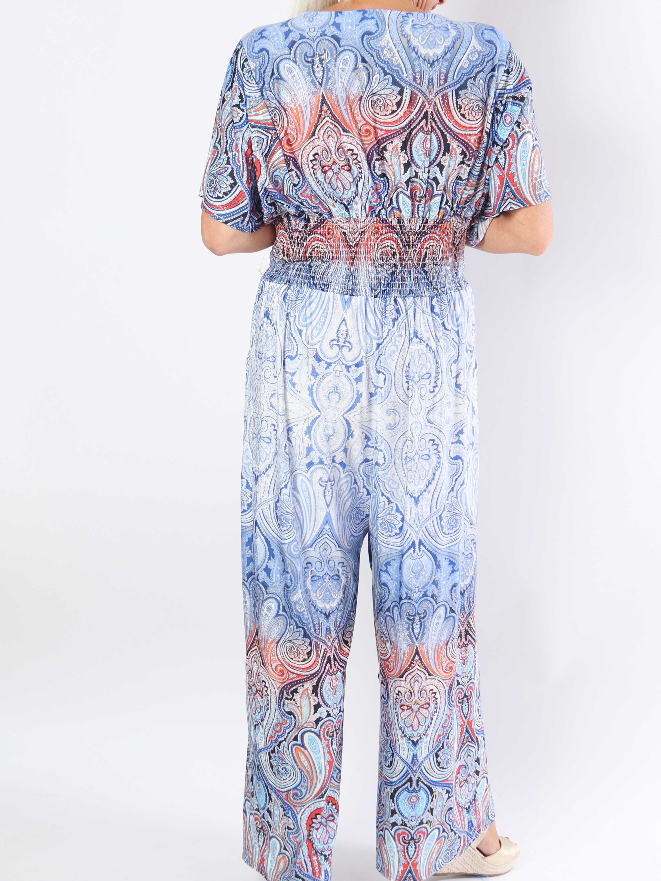 Pams Paisley Jumpsuit - Elastisk plus size buksedragt med mønster
