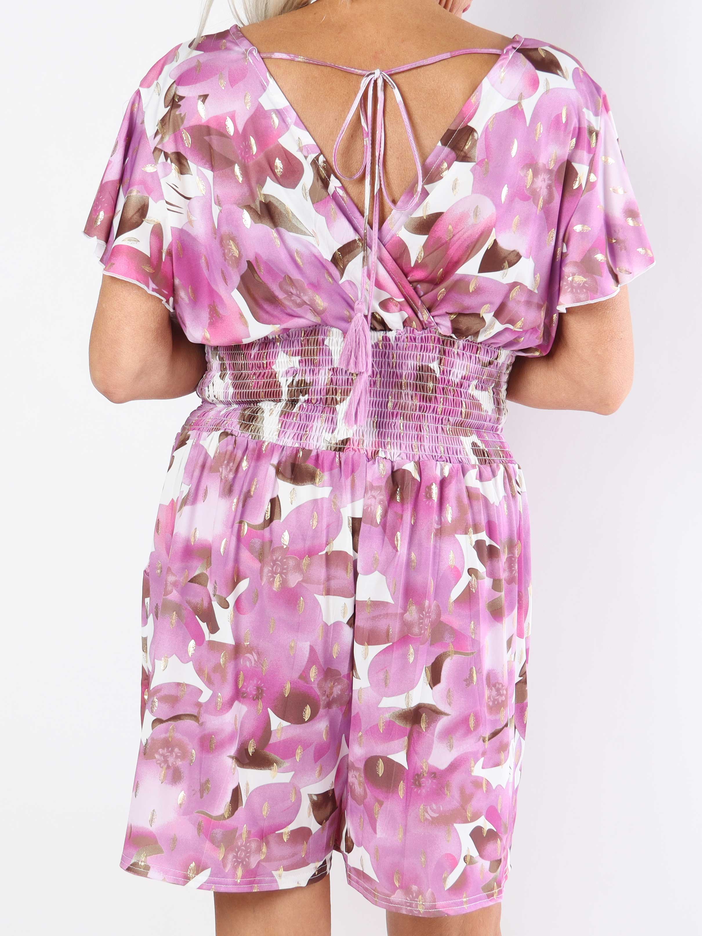 Pams Sweet Flower Playsuit - Elastisk plus size buksedragt med blomsterprint