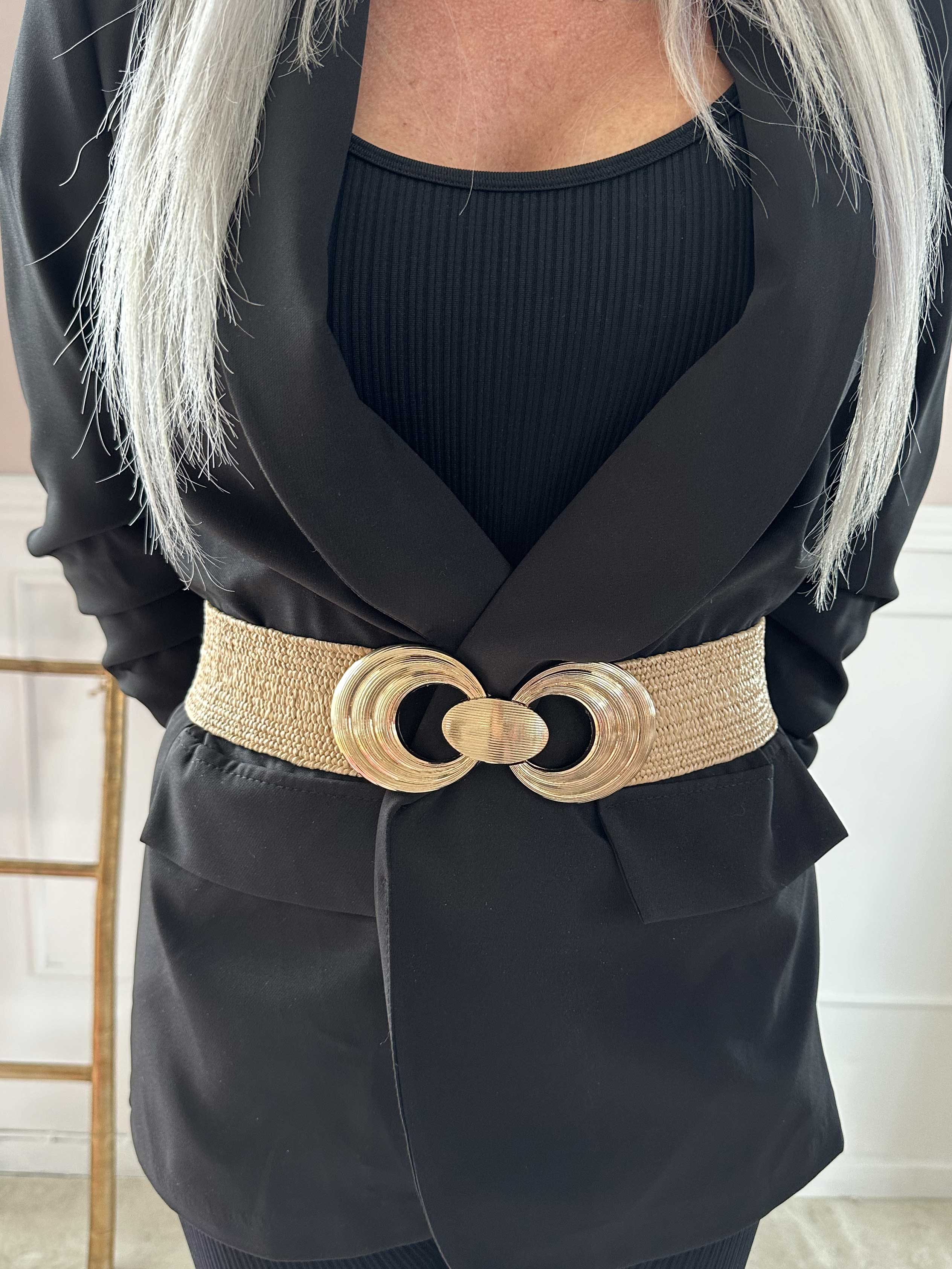Aziza - Elastisk taljebælte i flet med guldfarvet spænde