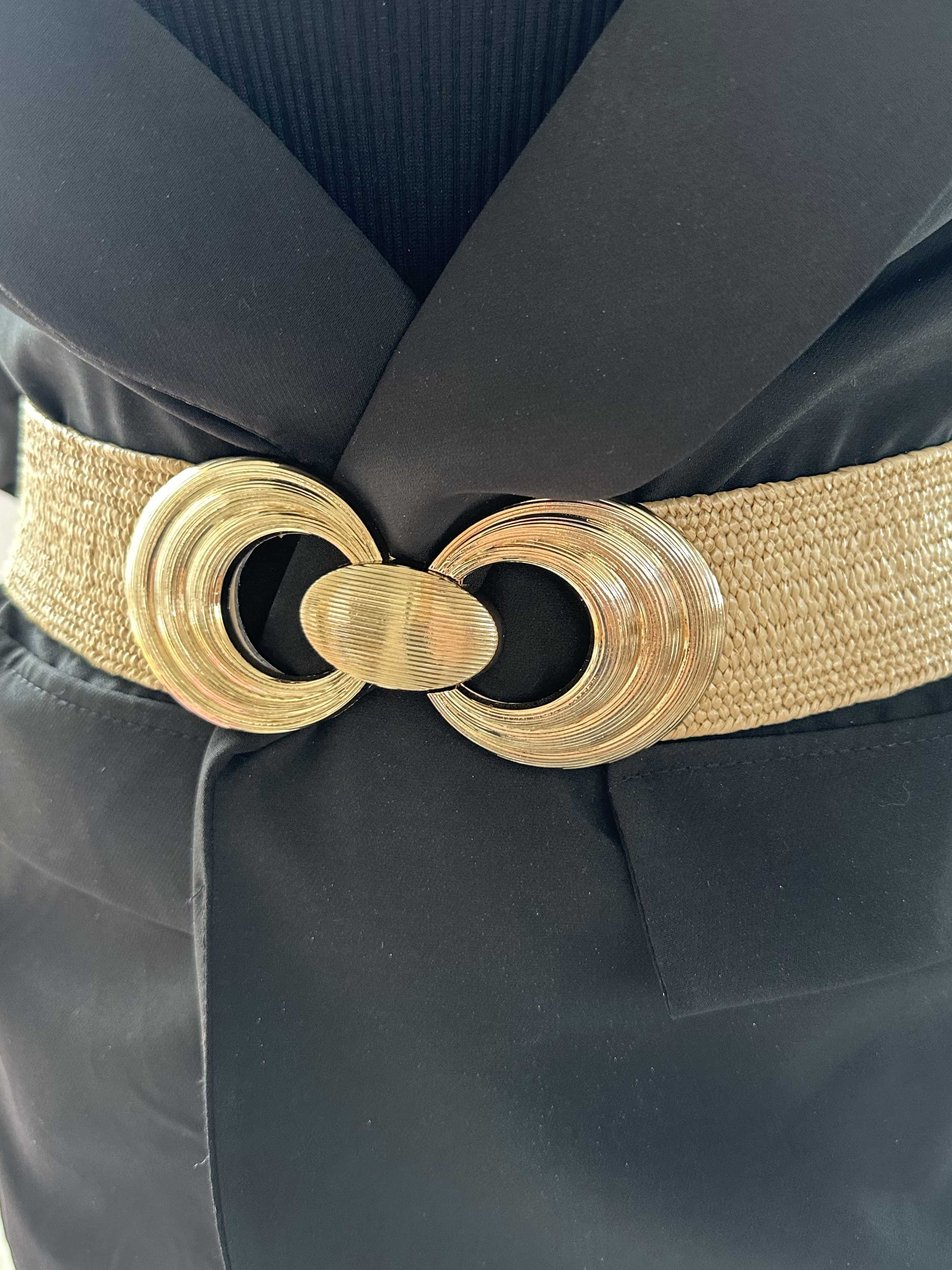 Aziza - Elastisk taljebælte i flet med guldfarvet spænde