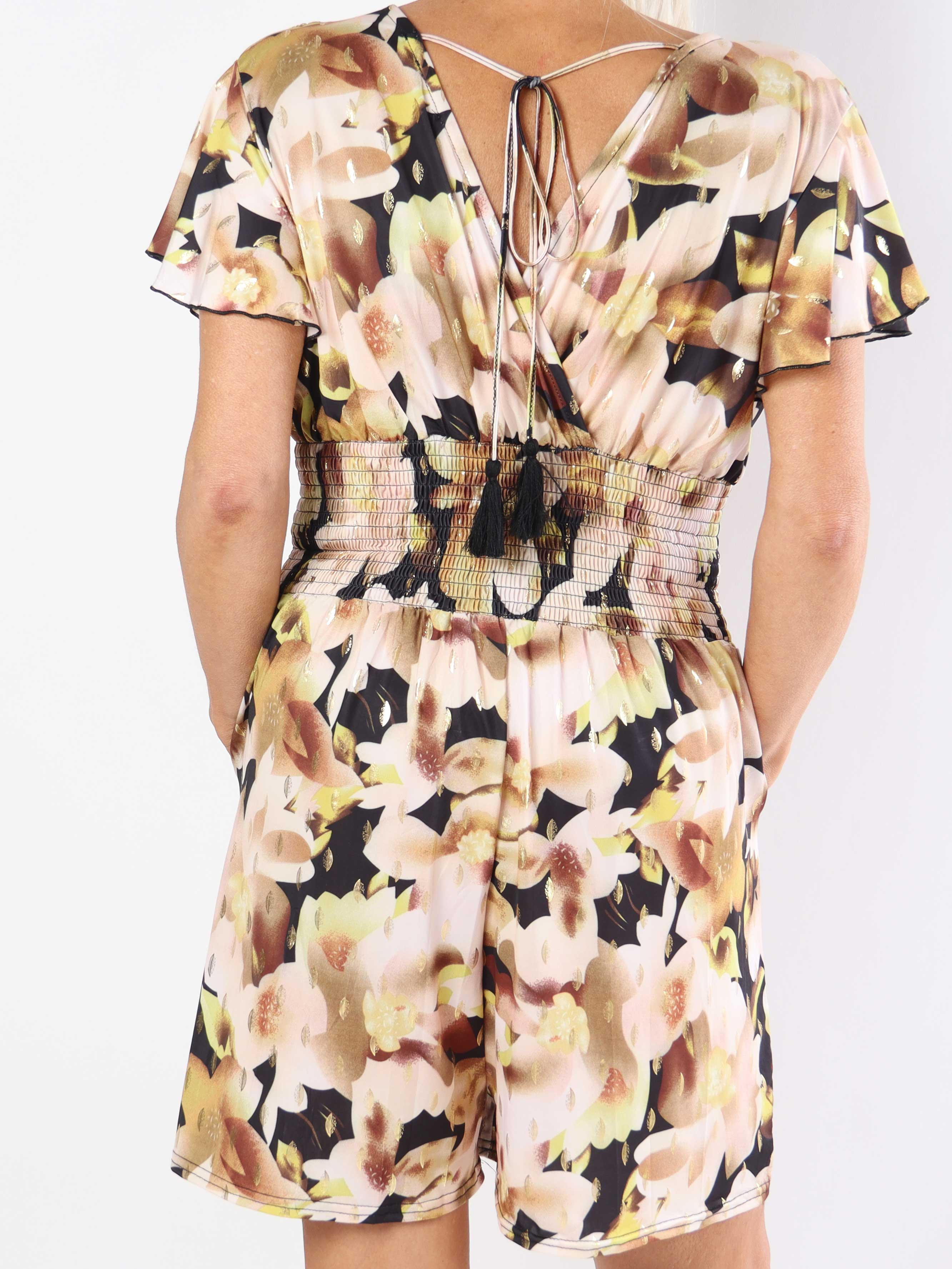 Pams Sweet Flower Playsuit - Elastisk plus size buksedragt med blomsterprint