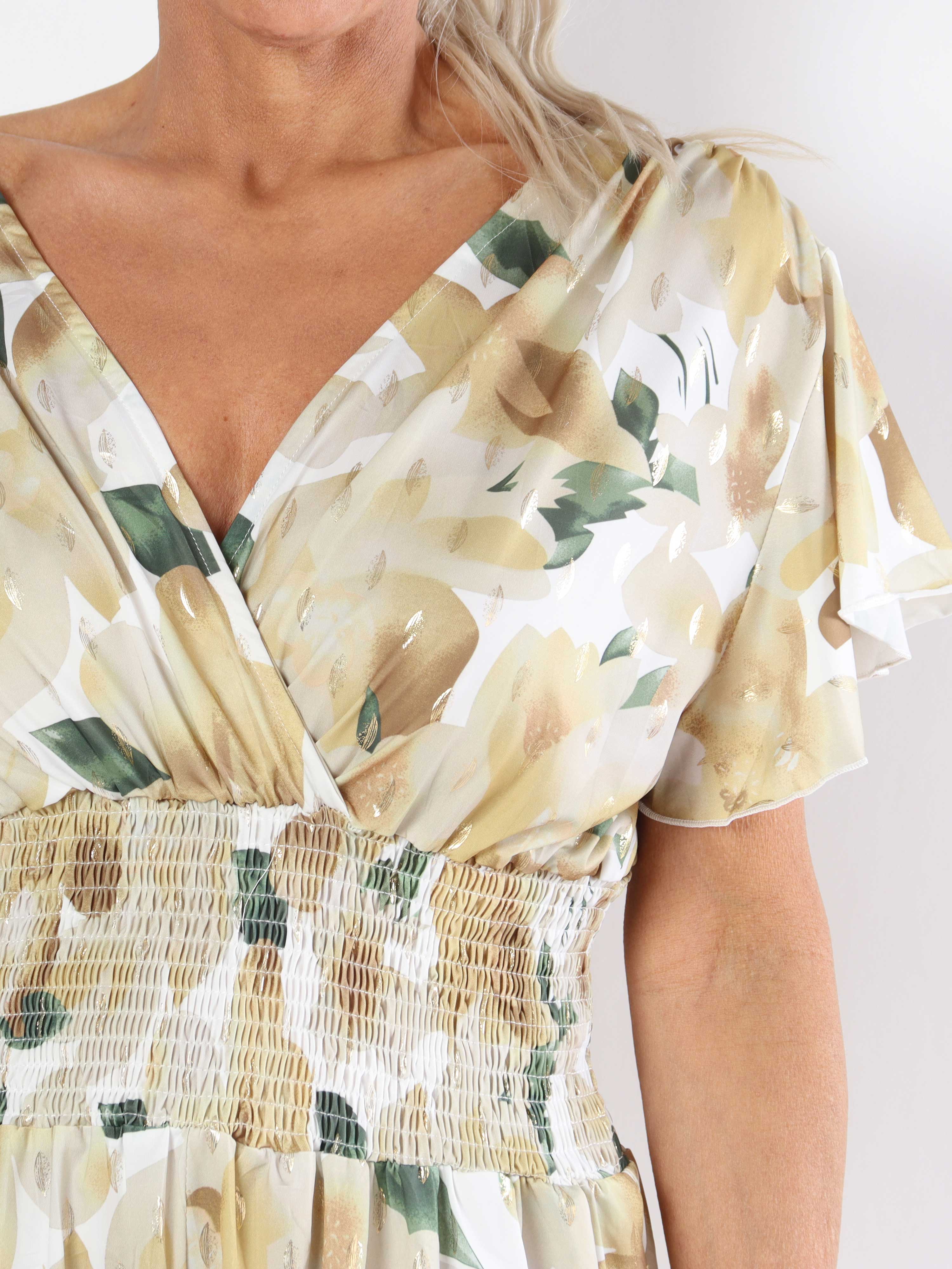 Pams Sweet Flower Playsuit - Elastisk plus size buksedragt med blomsterprint