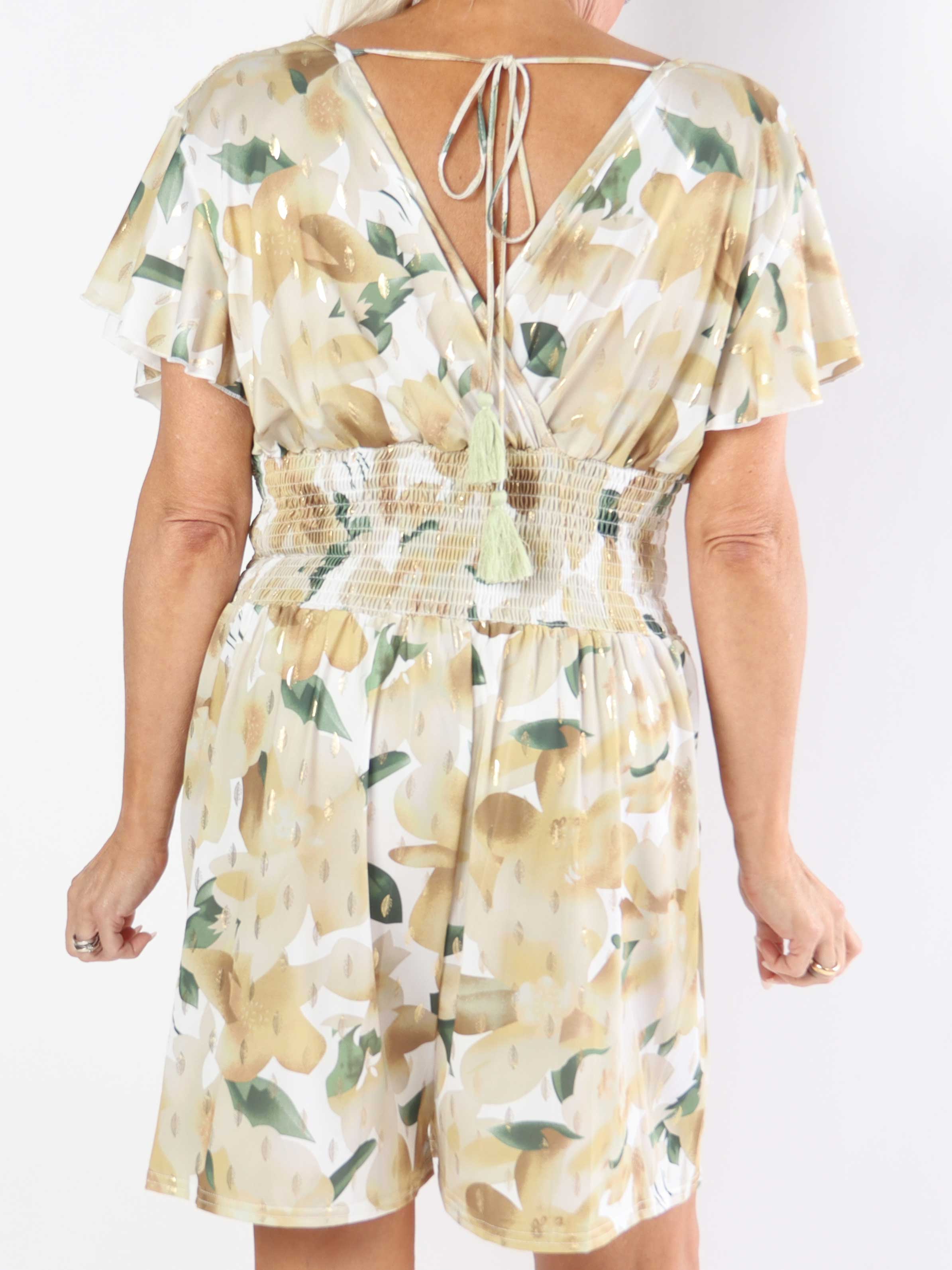Pams Sweet Flower Playsuit - Elastisk plus size buksedragt med blomsterprint