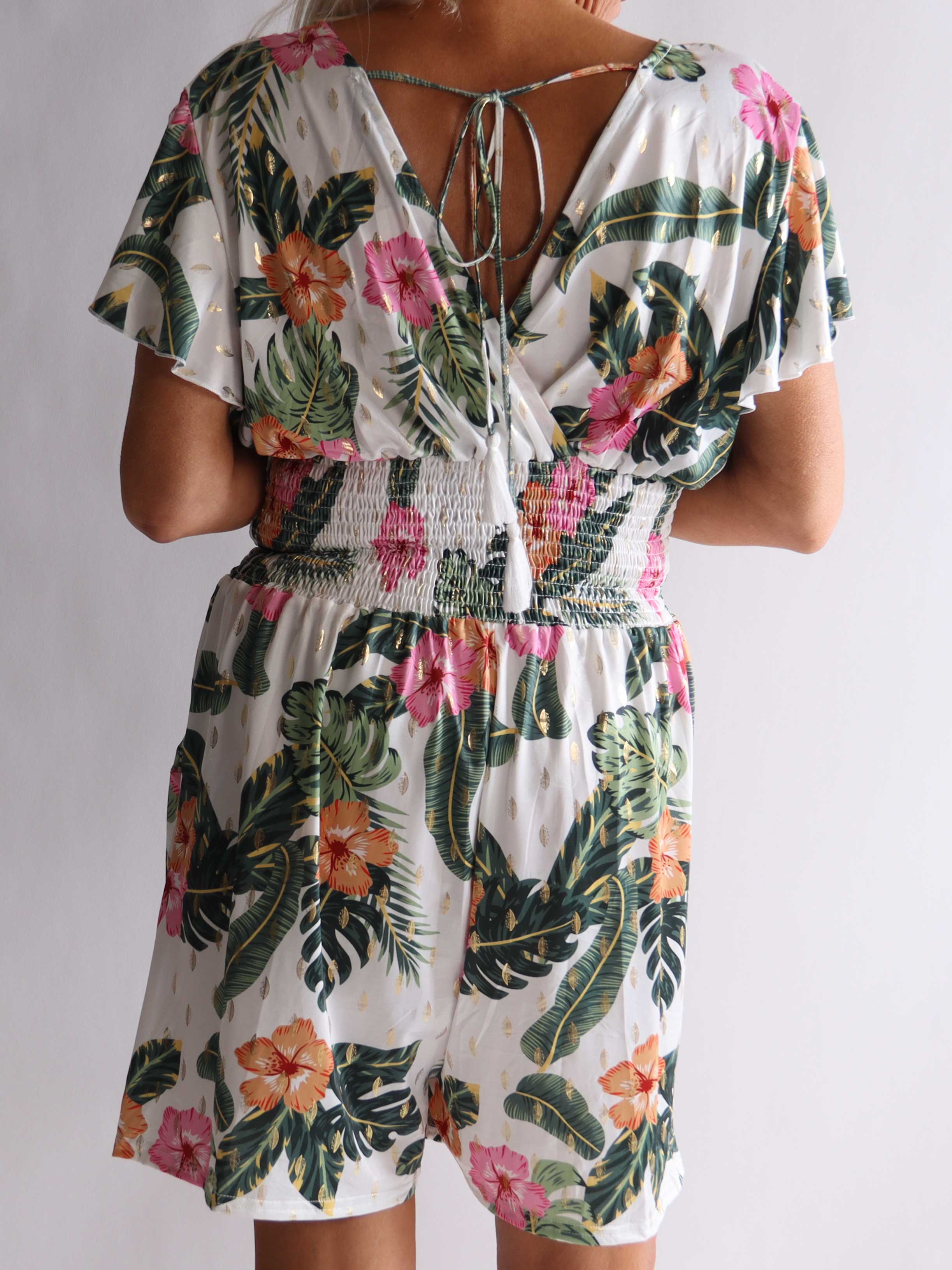 Pams Flower Playsuit - Elastisk plus size playsuit med lommer