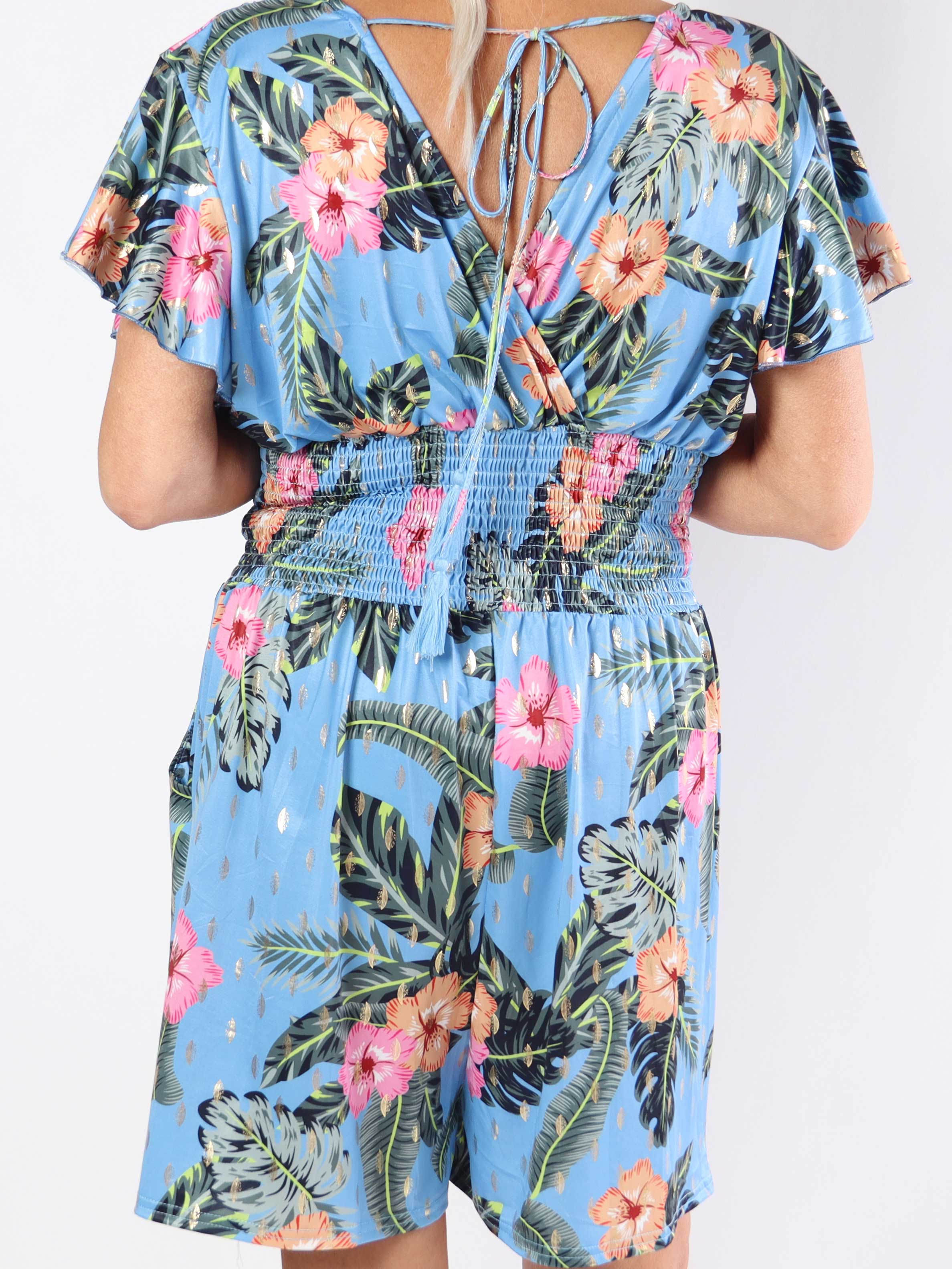 Pams Flower Playsuit - Elastisk plus size playsuit med lommer