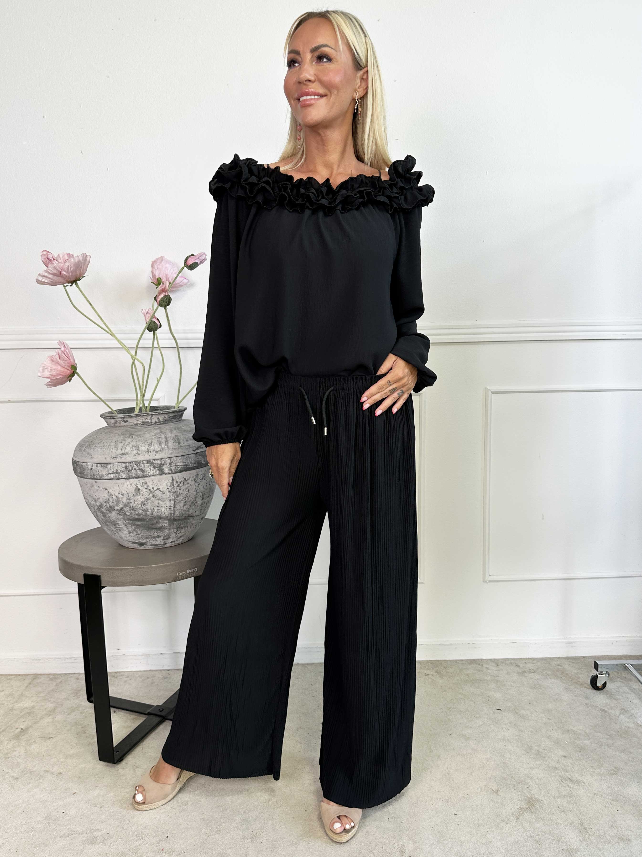 Angeline - Løse plisseret bukser med elastikkant i livet