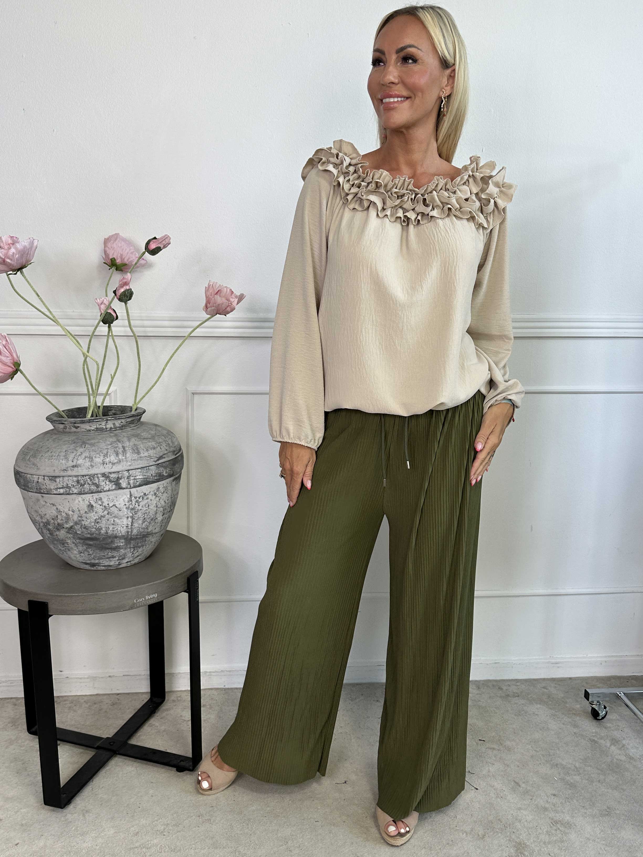 Angeline - Løse plisseret bukser med elastikkant i livet