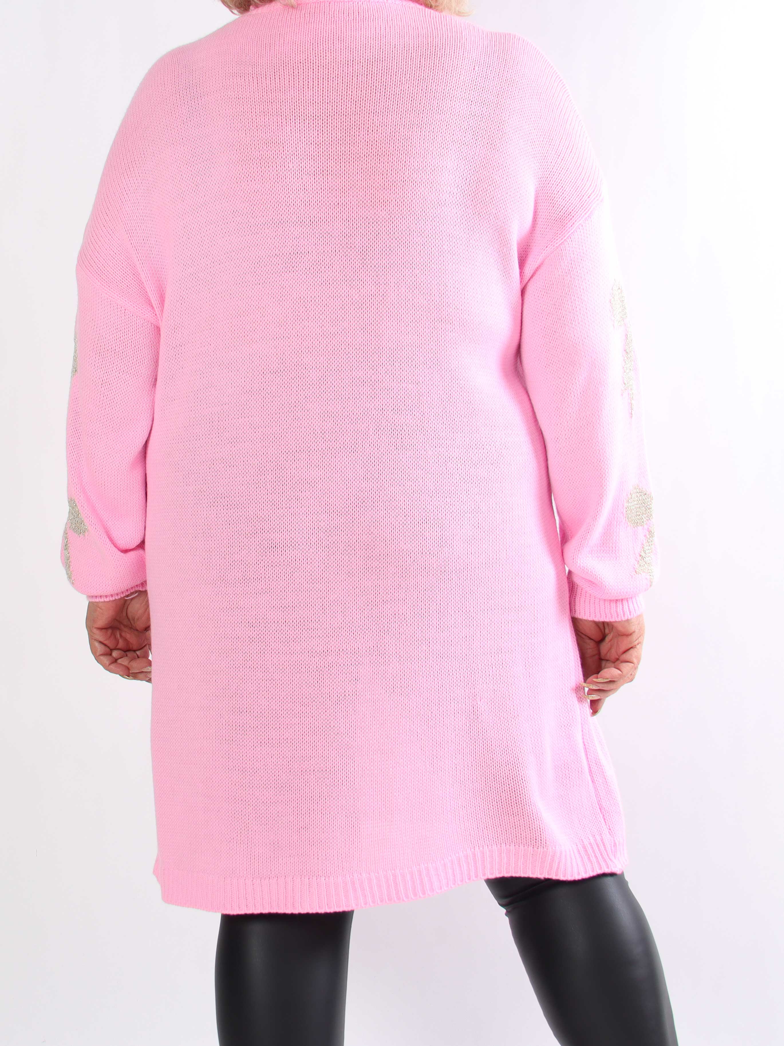 Vallie - Plus size strikkjole med guldsløjfer og rullekrave