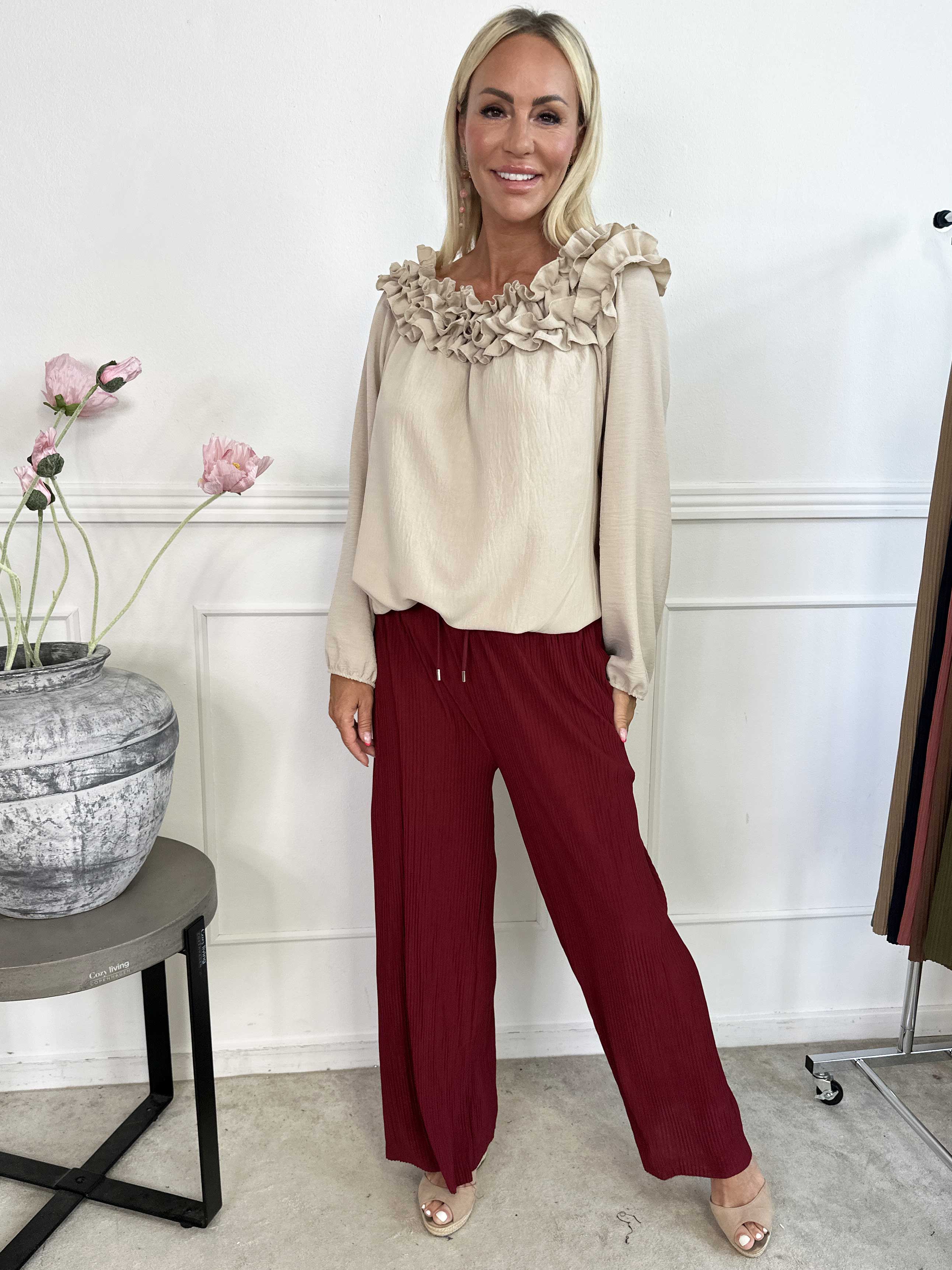 Angeline - Løse plisseret bukser med elastikkant i livet