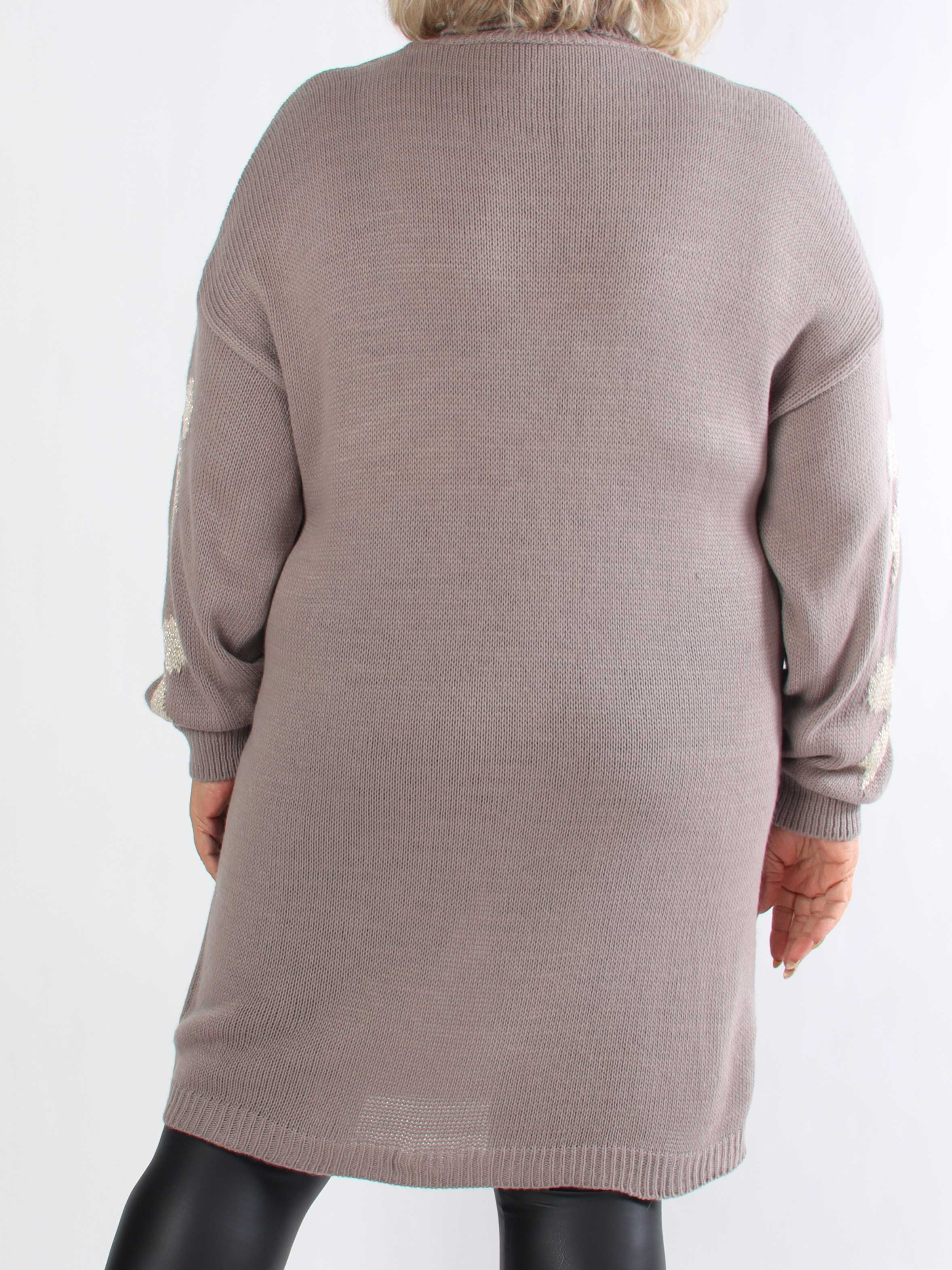 Vallie - Plus size strikkjole med guldsløjfer og rullekrave