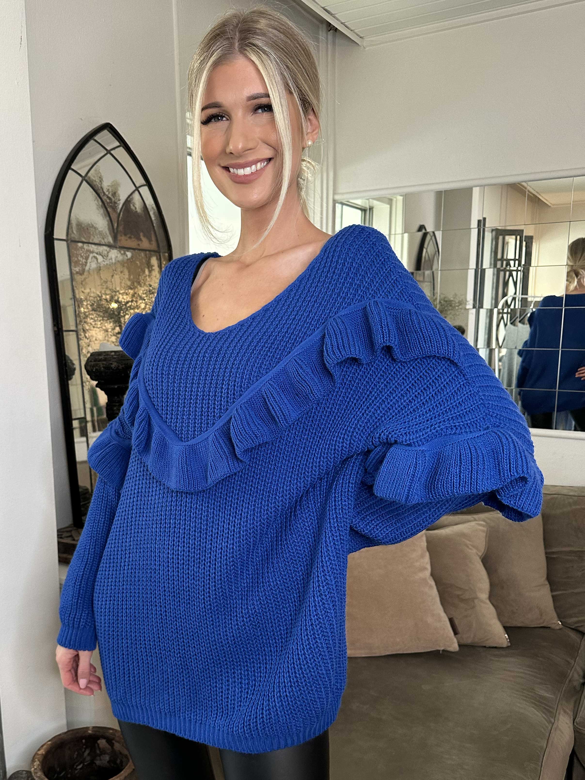 Ellis - Lækker striktrøje med fine flæsedetaljer