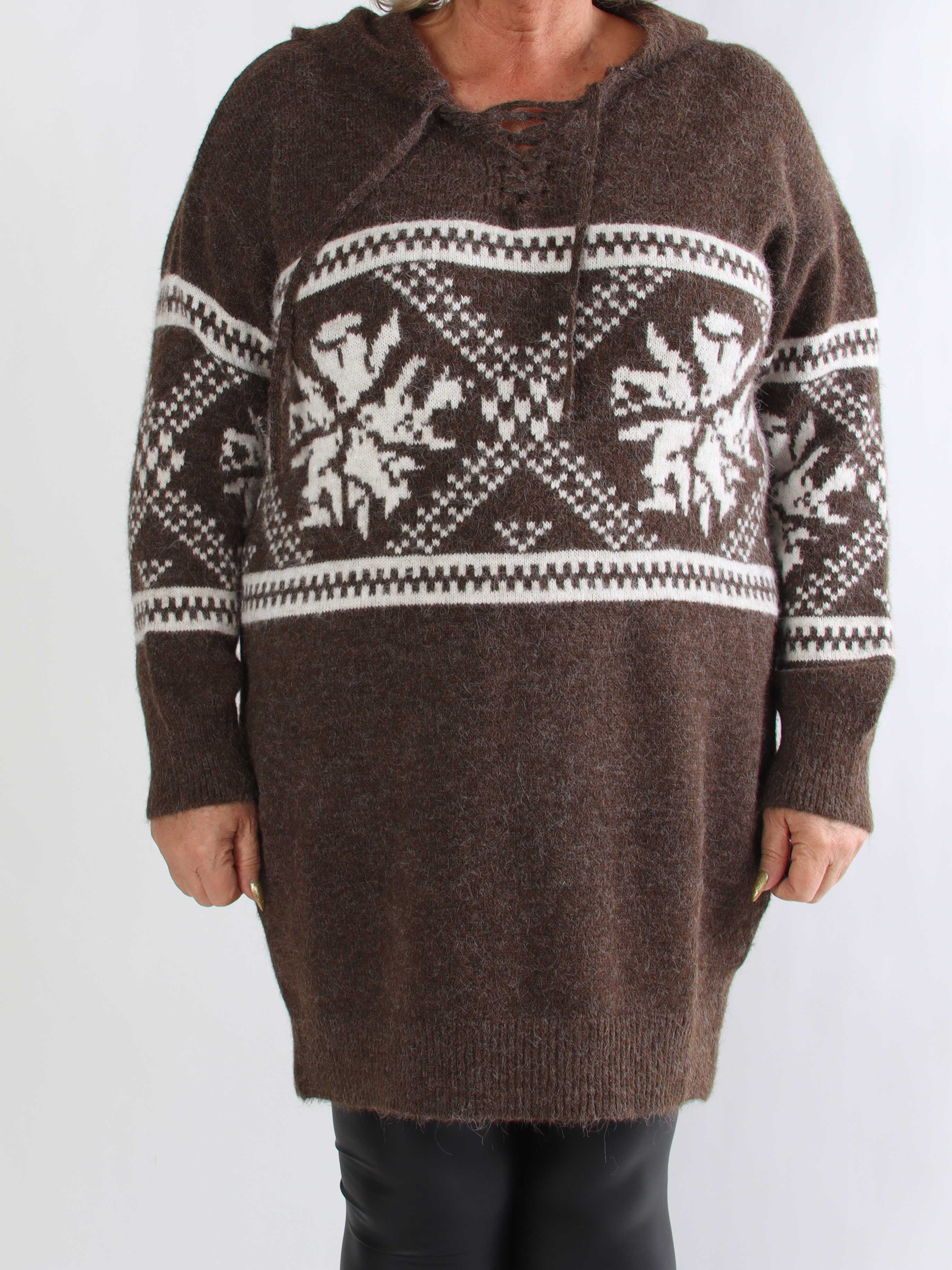 Veni Long - Blød mønstret strikkjole i plus size med hætte