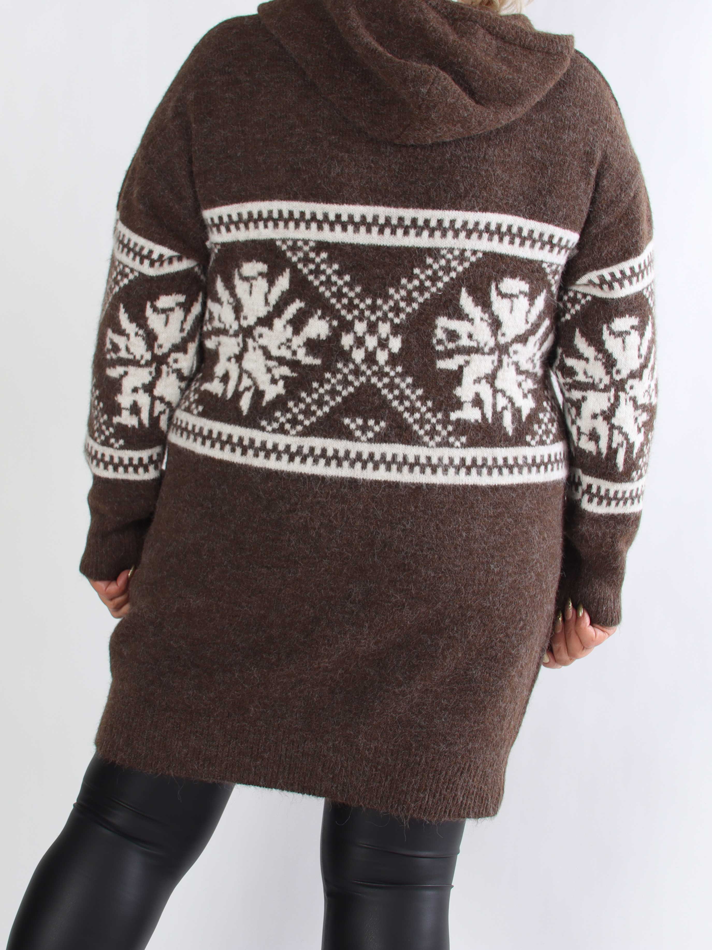 Veni Long - Blød mønstret strikkjole i plus size med hætte