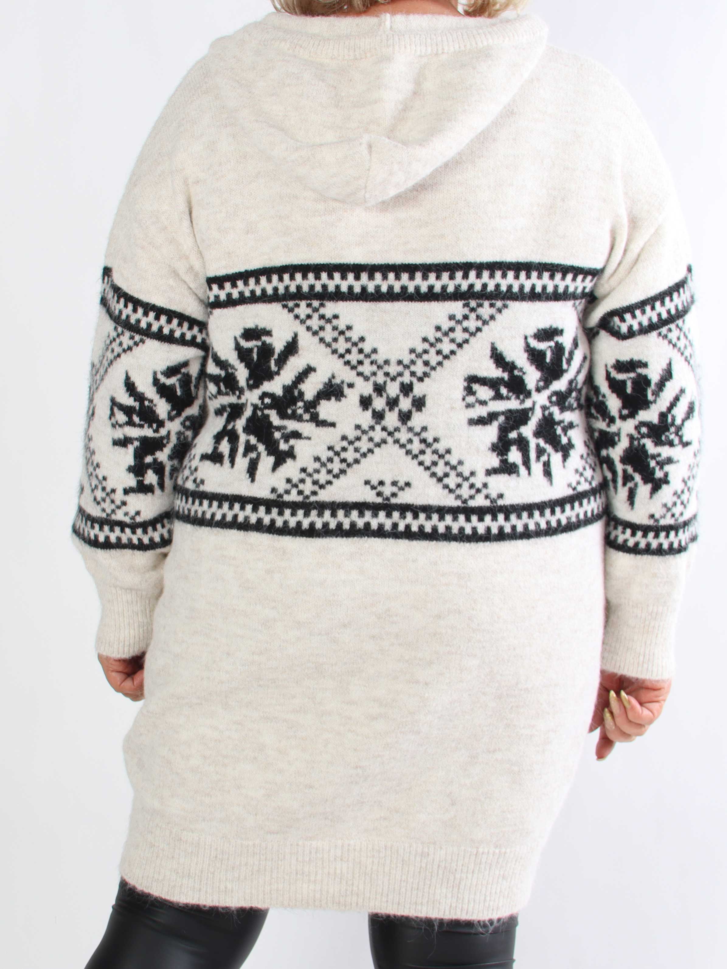 Veni Long - Blød mønstret strikkjole i plus size med hætte