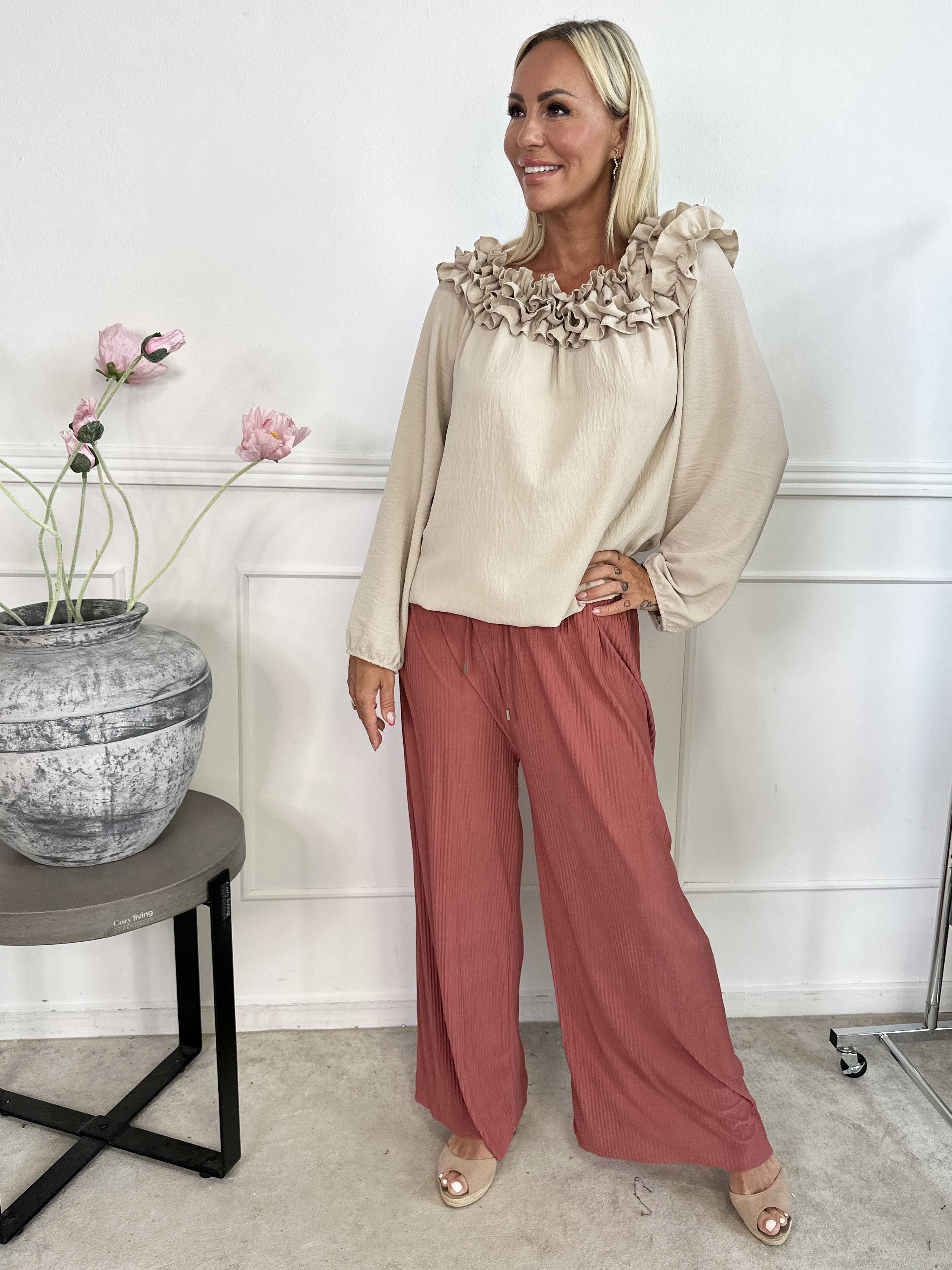 Angeline - Løse plisseret bukser med elastikkant i livet