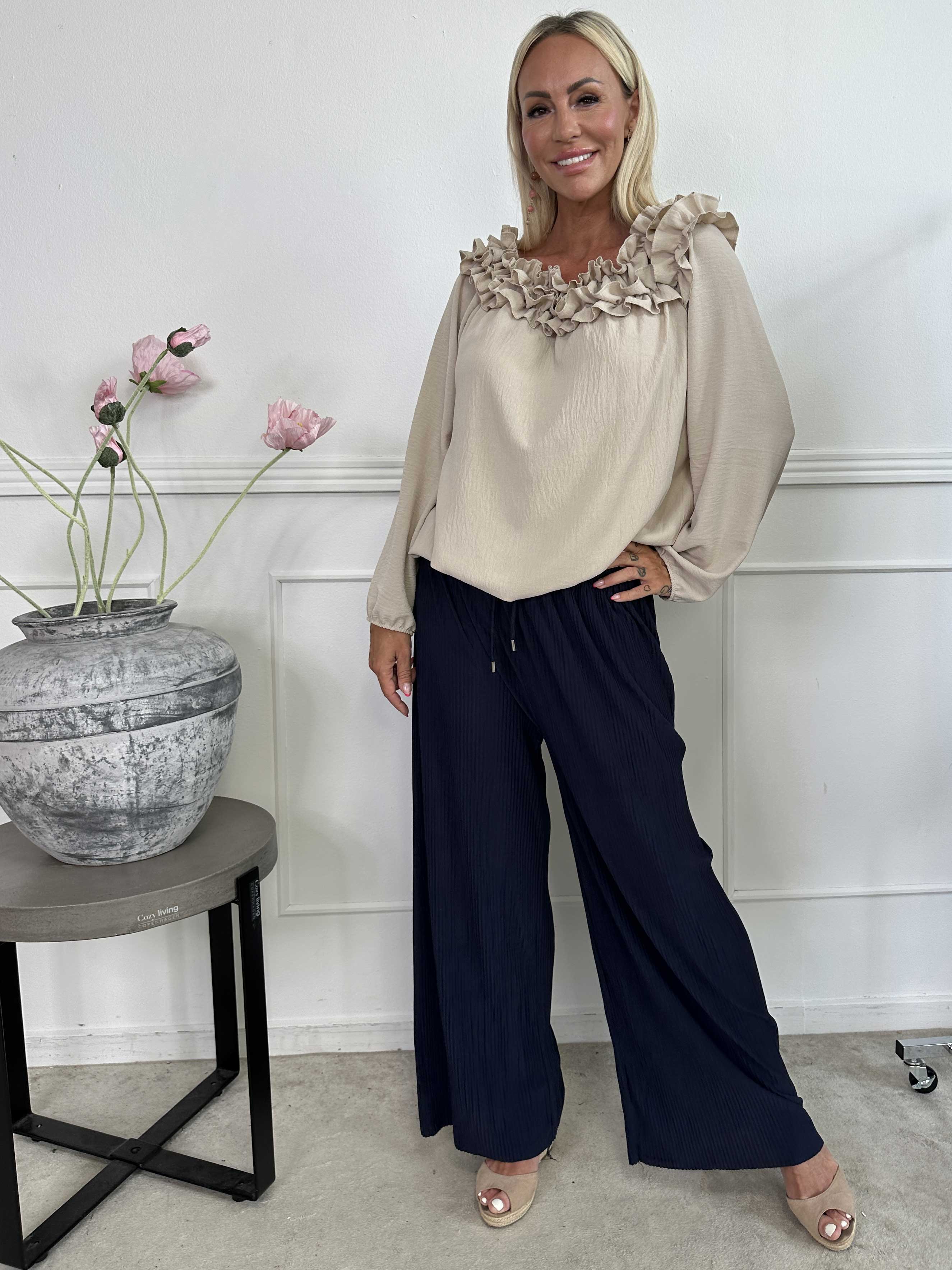 Angeline - Løse plisseret bukser med elastikkant i livet