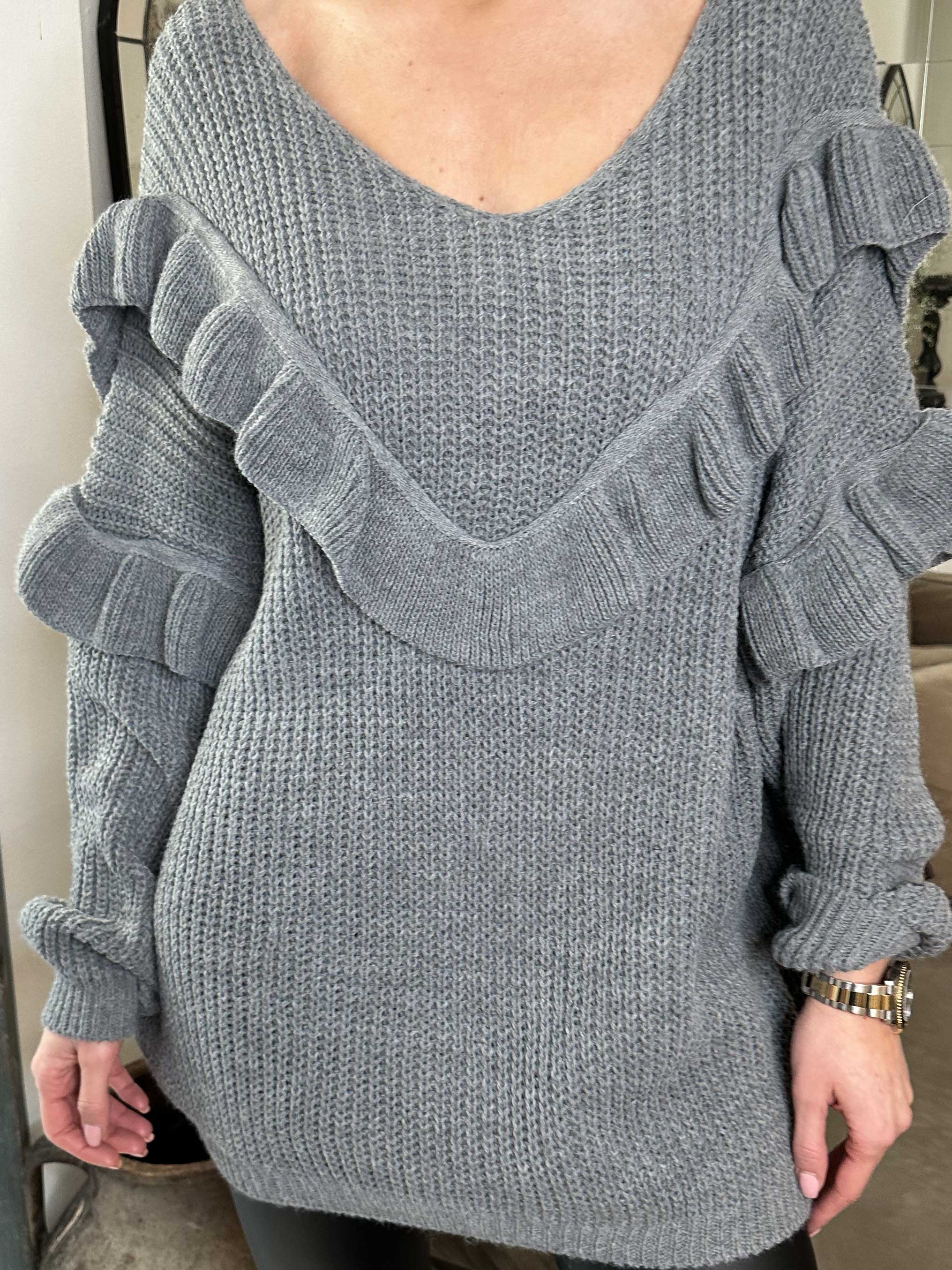 Ellis - Lækker striktrøje med fine flæsedetaljer