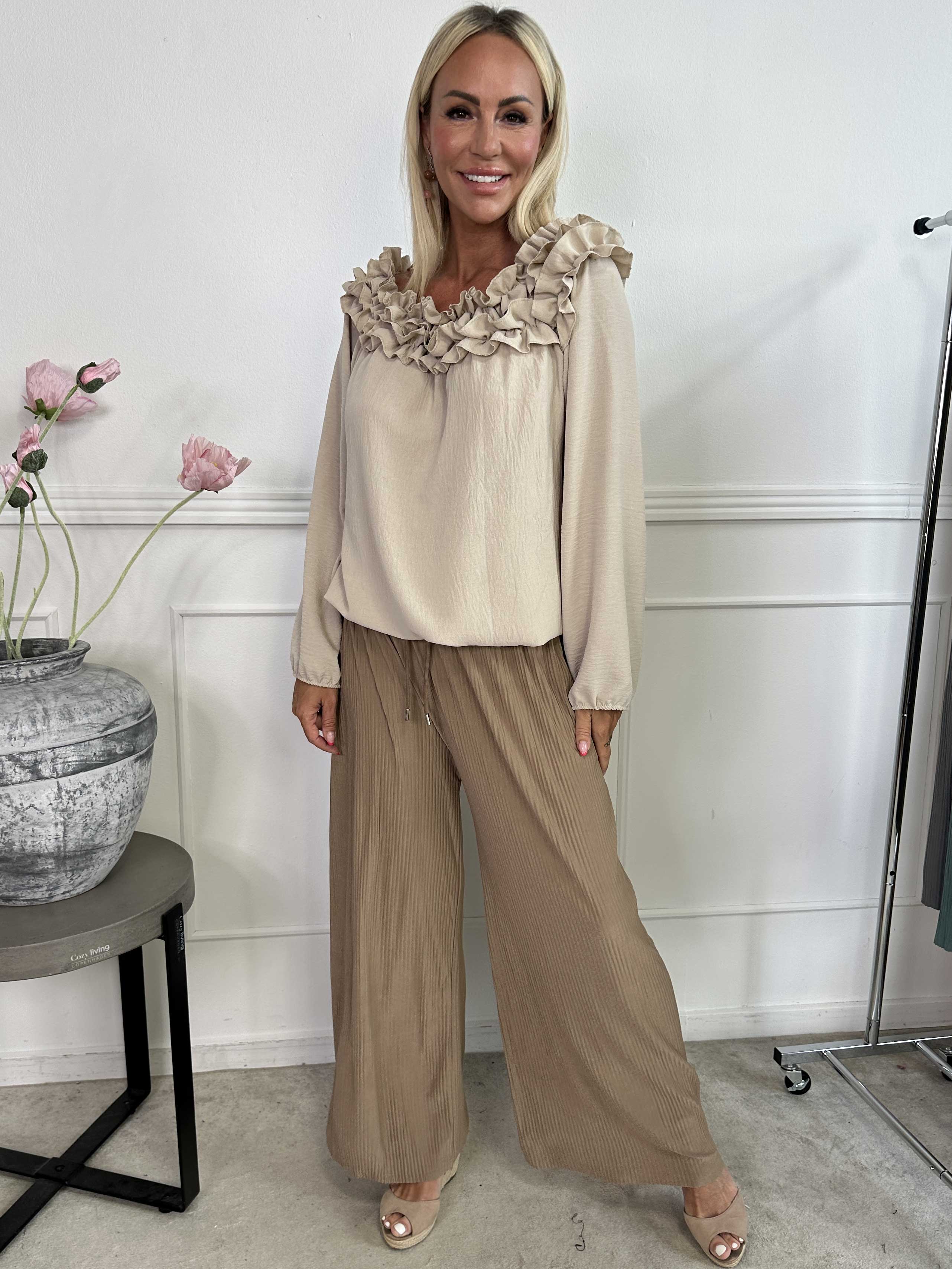 Angeline - Løse plisseret bukser med elastikkant i livet