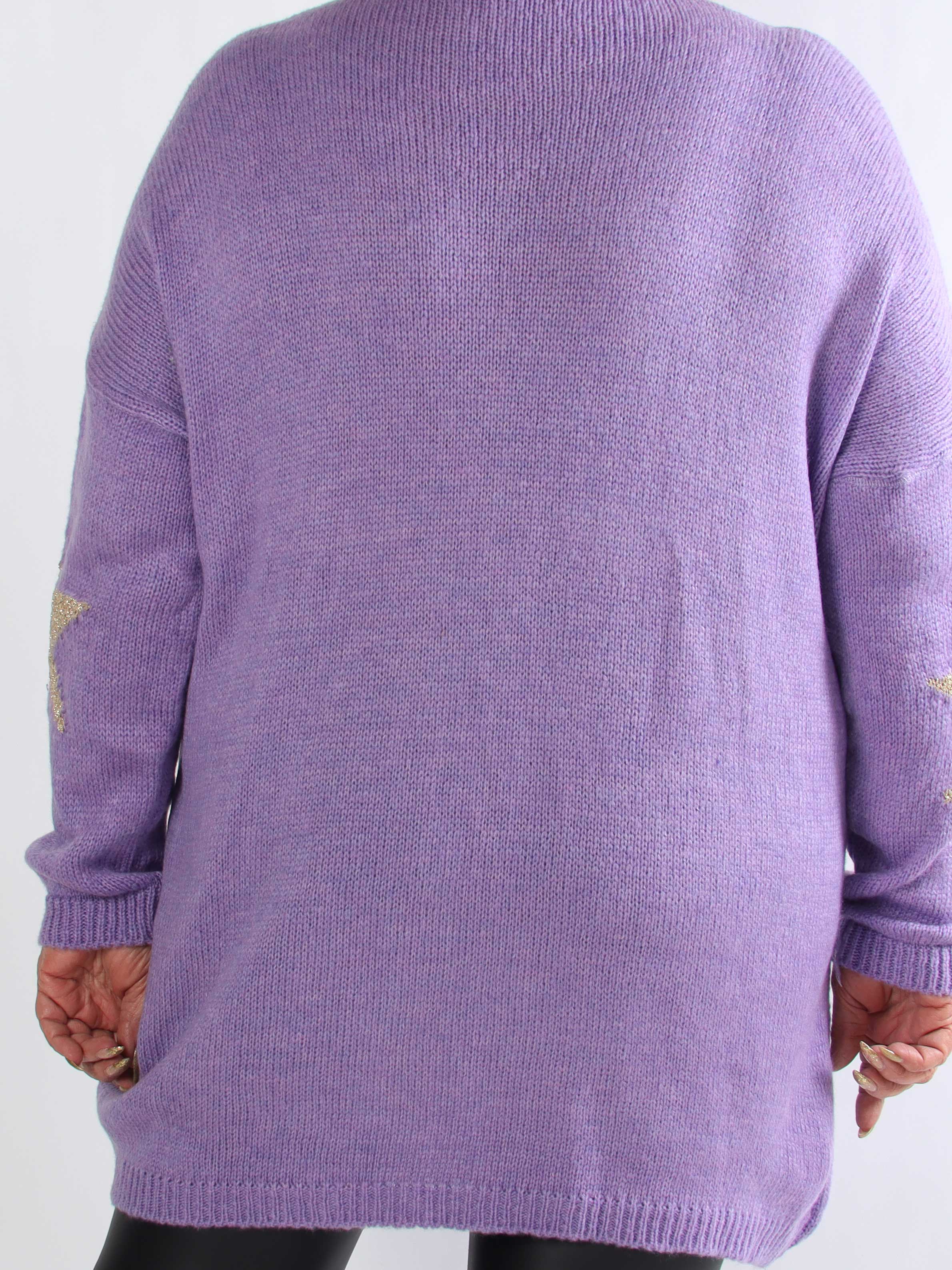 Nikola - Plus size strikkjole med guldstjerner og v-udskæring