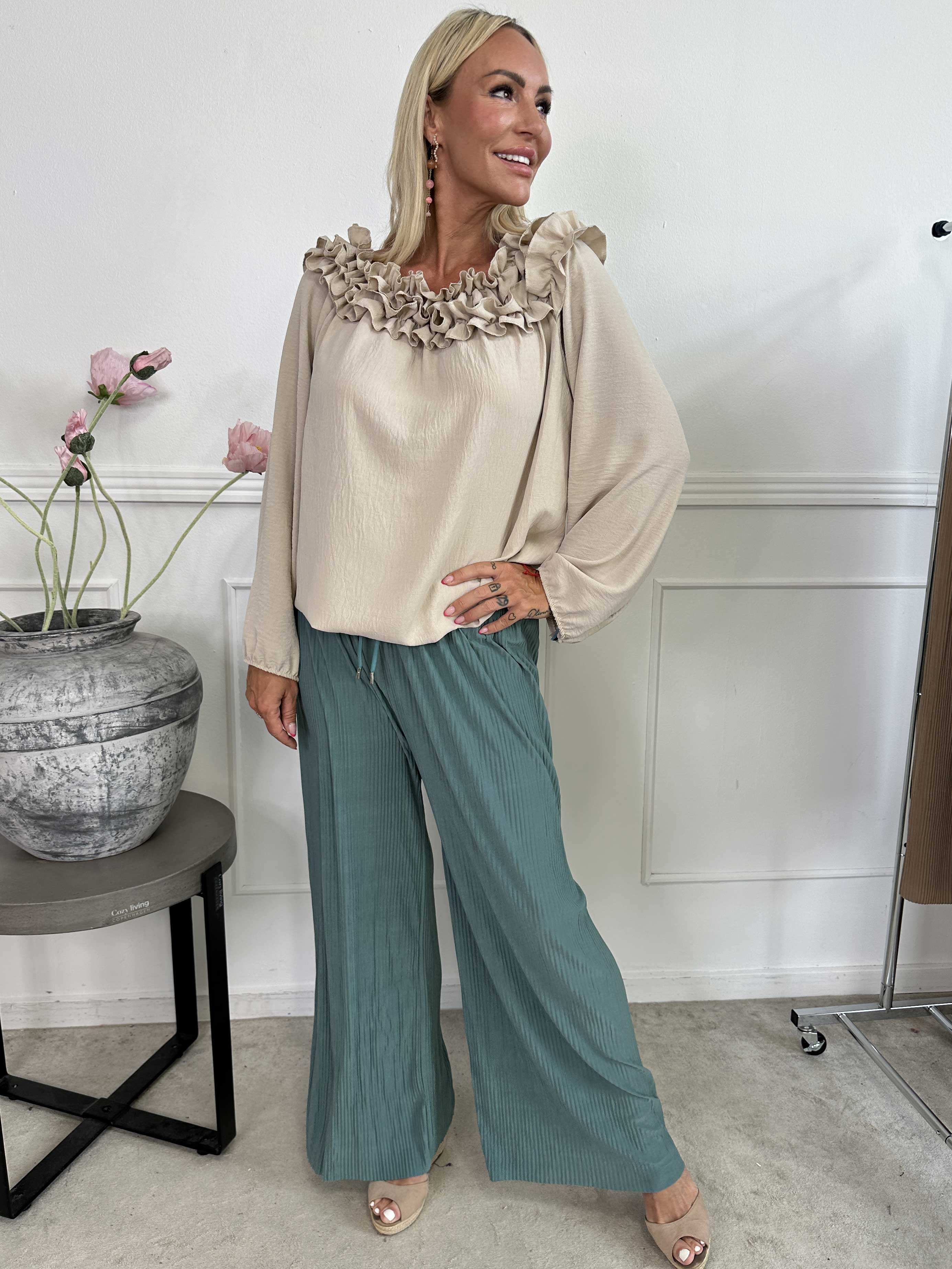 Angeline - Løse plisseret bukser med elastikkant i livet