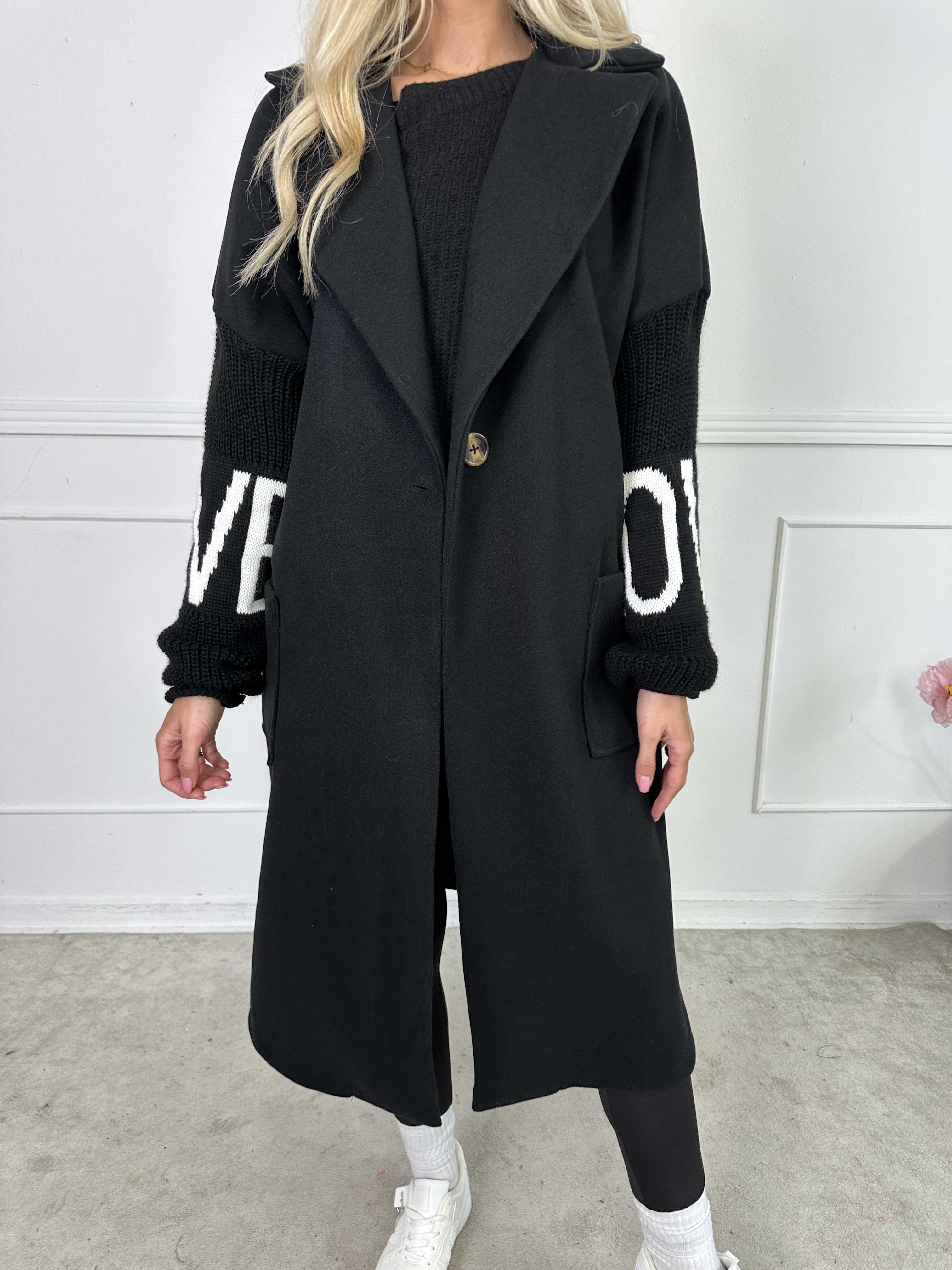 Debbie Midi - Fin frakke med strikærmer