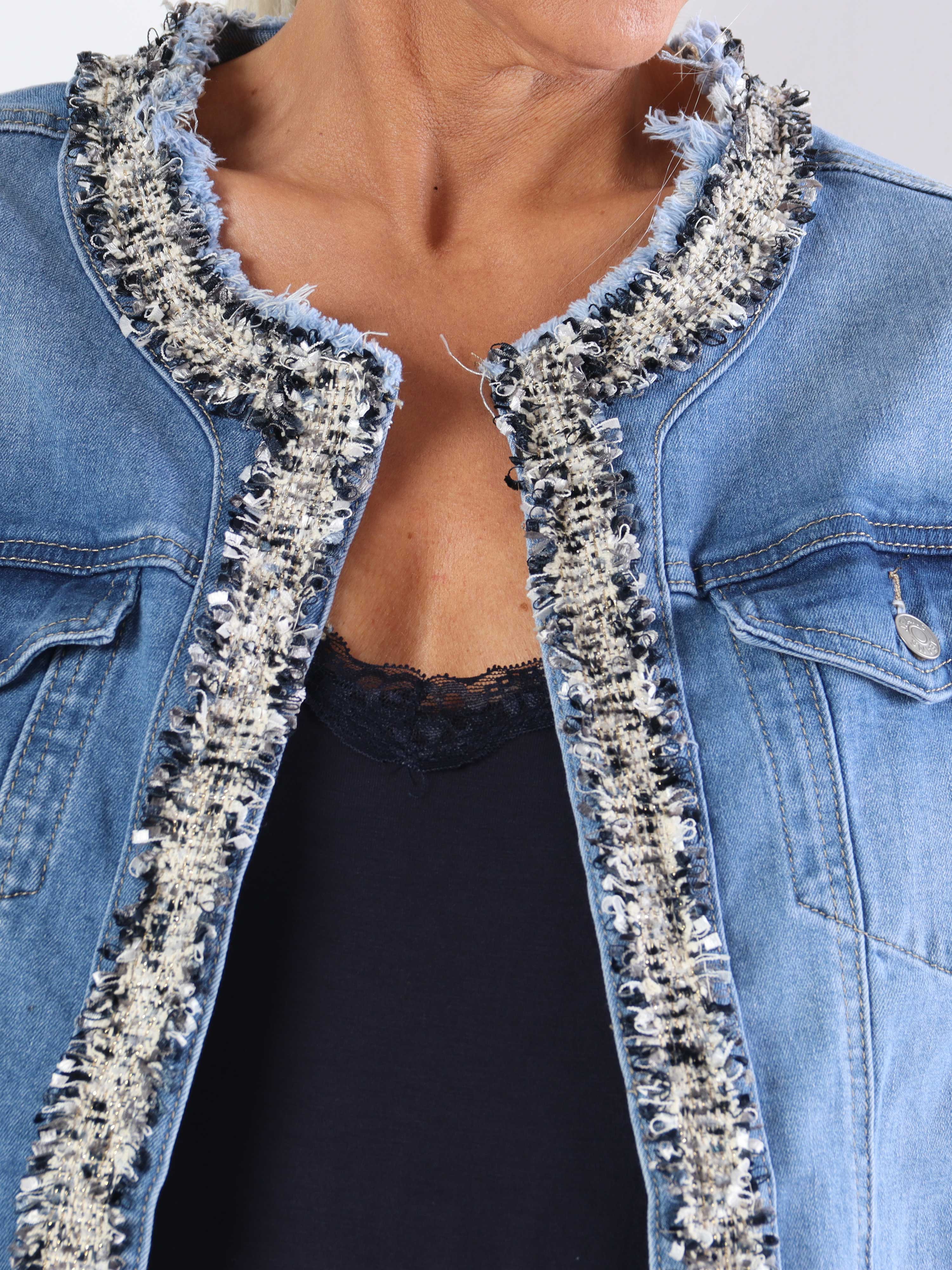 Paris - Denimjakke med stræk og tweed i kanten