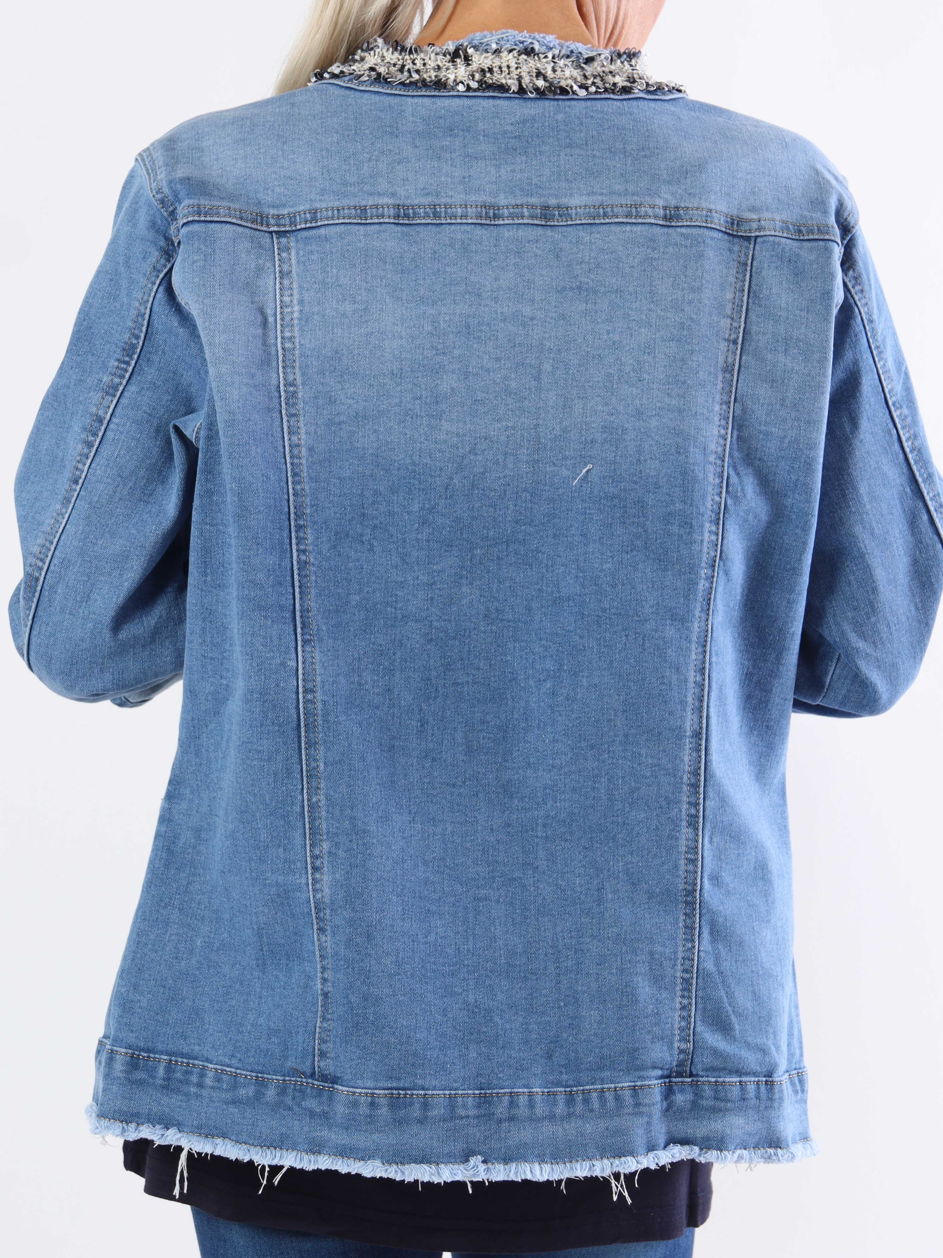 Paris - Denimjakke med stræk og tweed i kanten