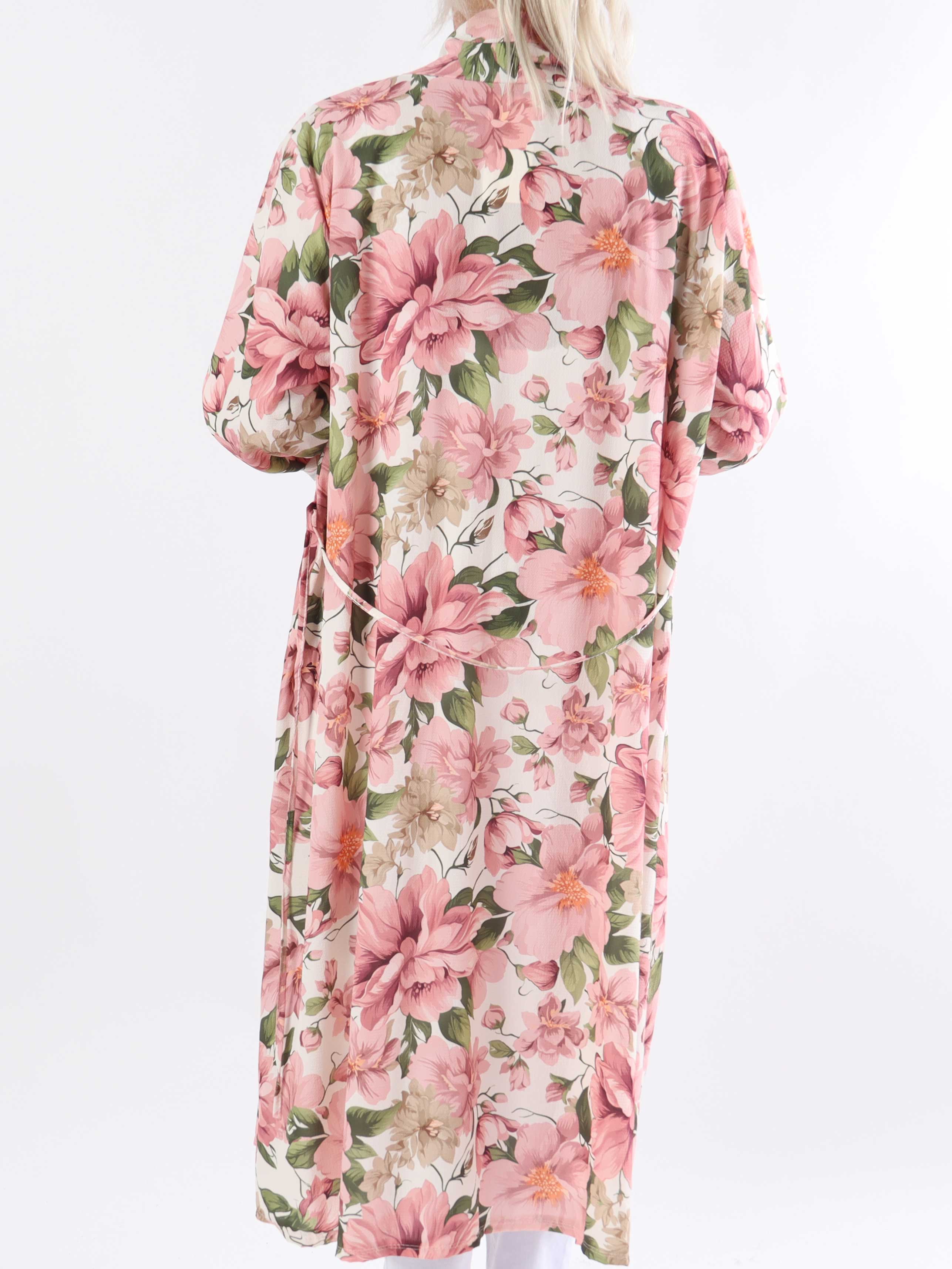 Flower Kimono - Sød lang plus size kimono med blomsterprint